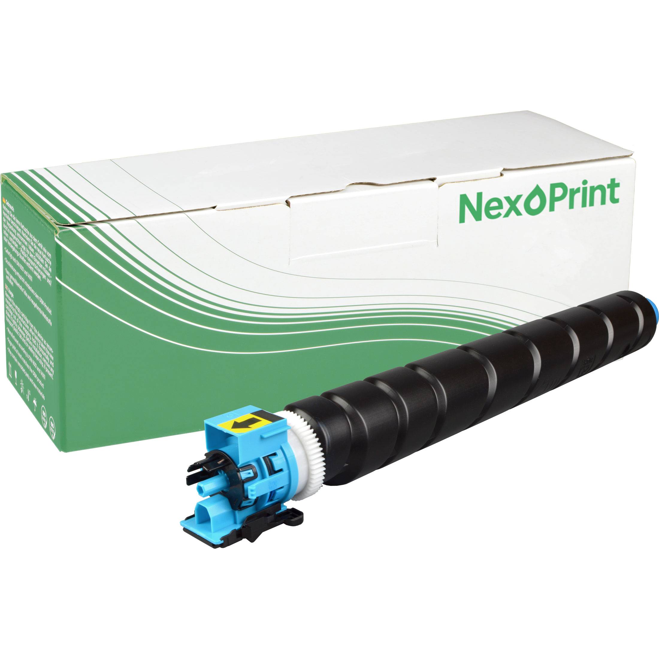 Tonerpatrone mit einer grün-weißen NexPrint-Box im Hintergrund.