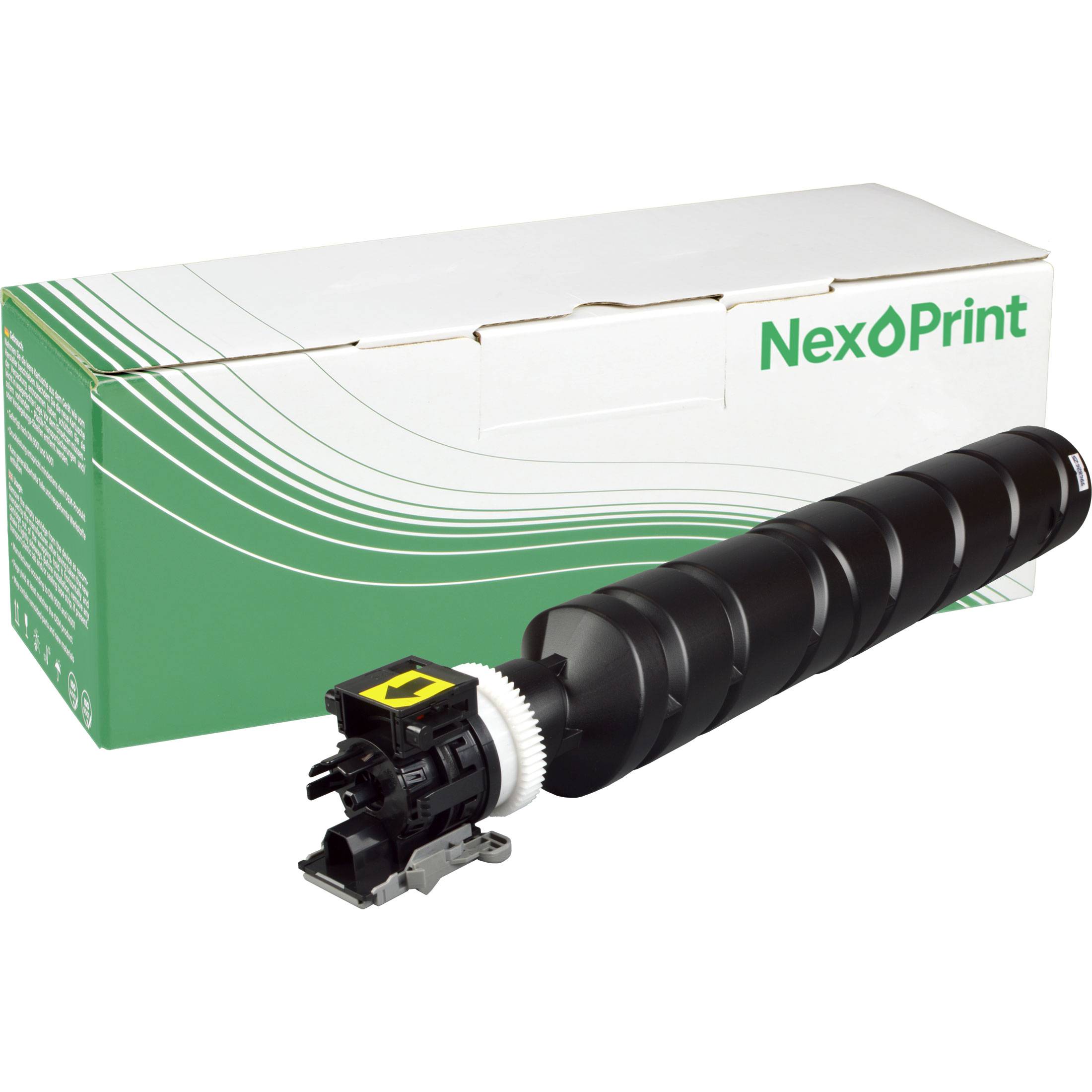 Schwarze Tonerpatrone vor einer mit 