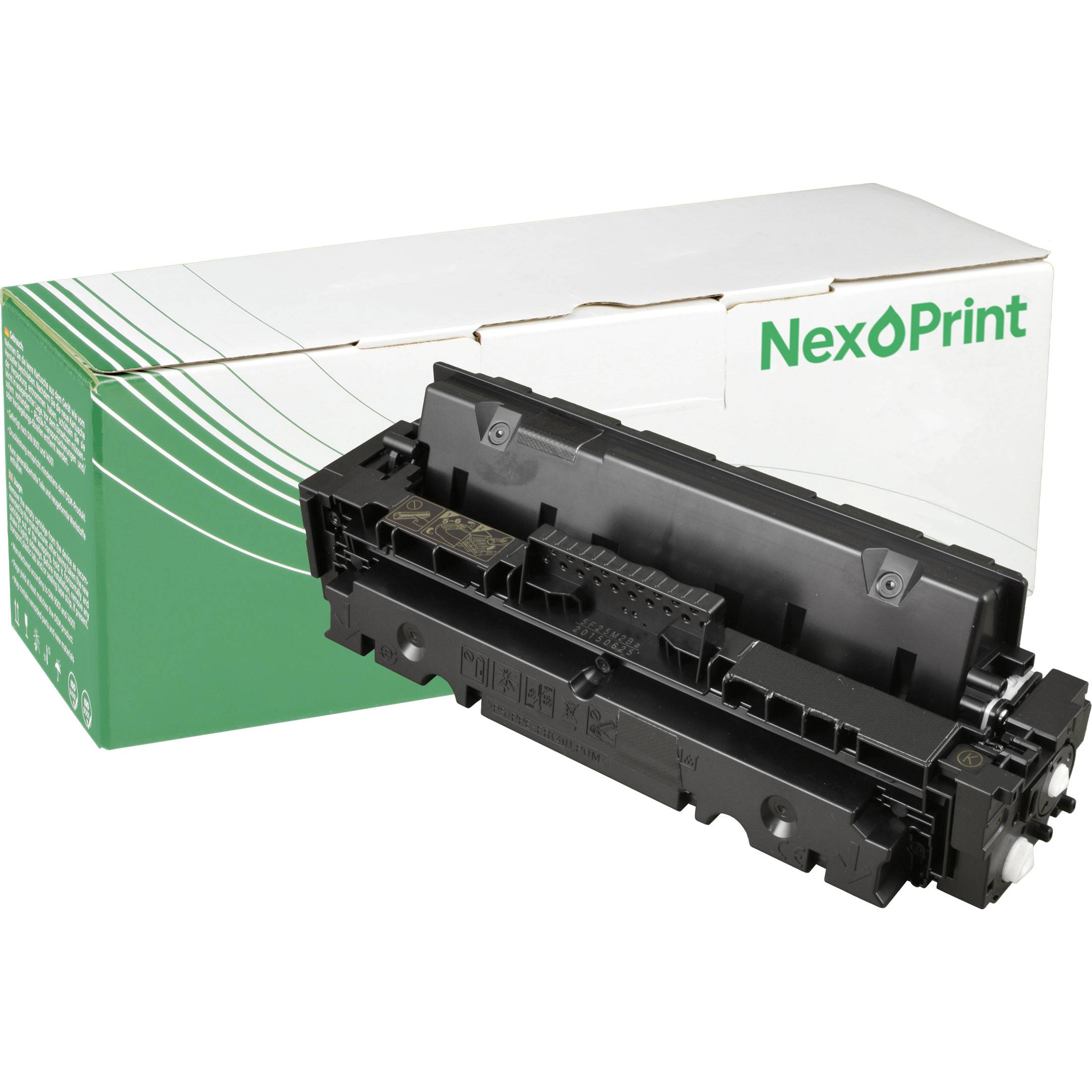 Druckertonerkassette mit 'NexPrint'-Branding auf der Schachtel, mit grünem und weißem Design, das Kompatibilität und Verwendungsdetails anzeigt.
