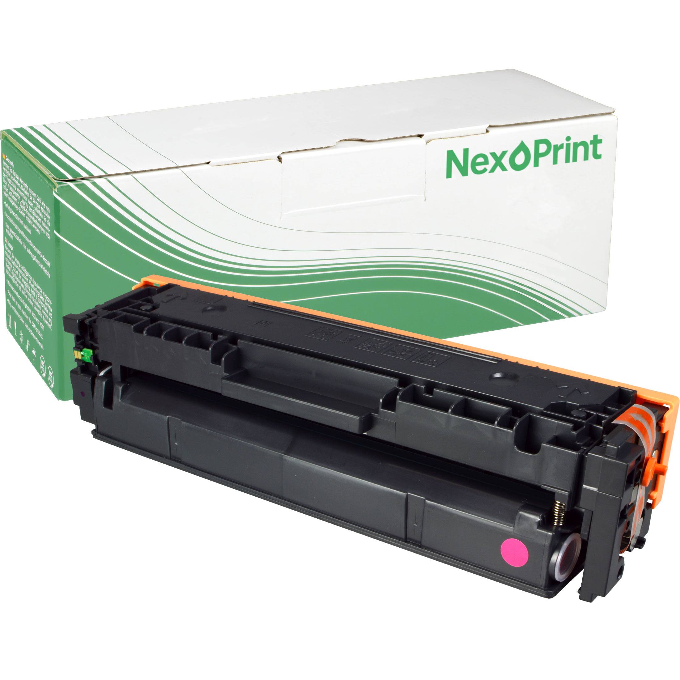 NexPrint Toner Patrone vor ihrer Verpackungsschachtel, mit einem grün-weißen Design und dem NexPrint Logo.