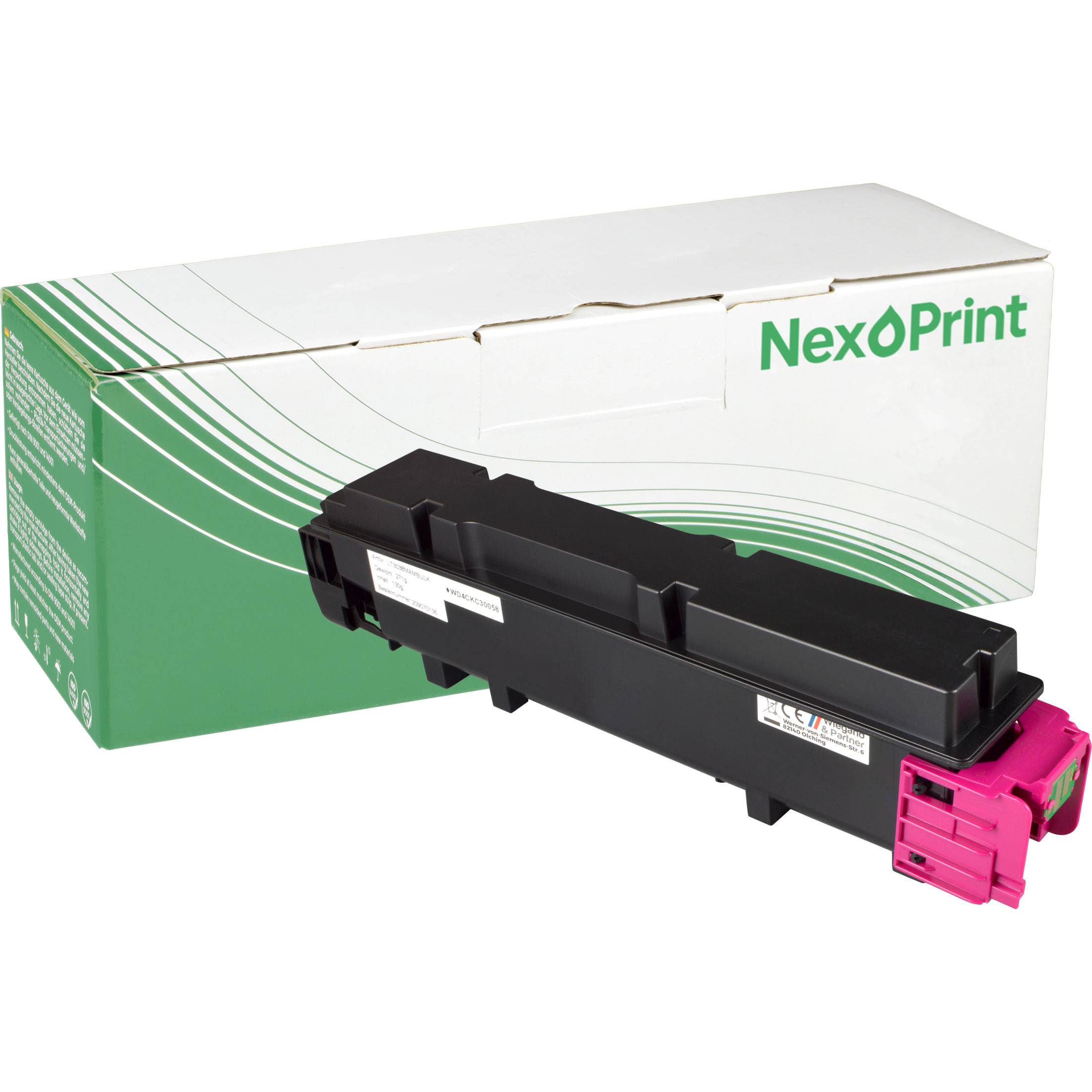 NexPrint Magenta-Druckerpatrone mit Schutzbox, die die Markenverpackung und Farbe für den Ersatz in kompatiblen Druckern hervorhebt.