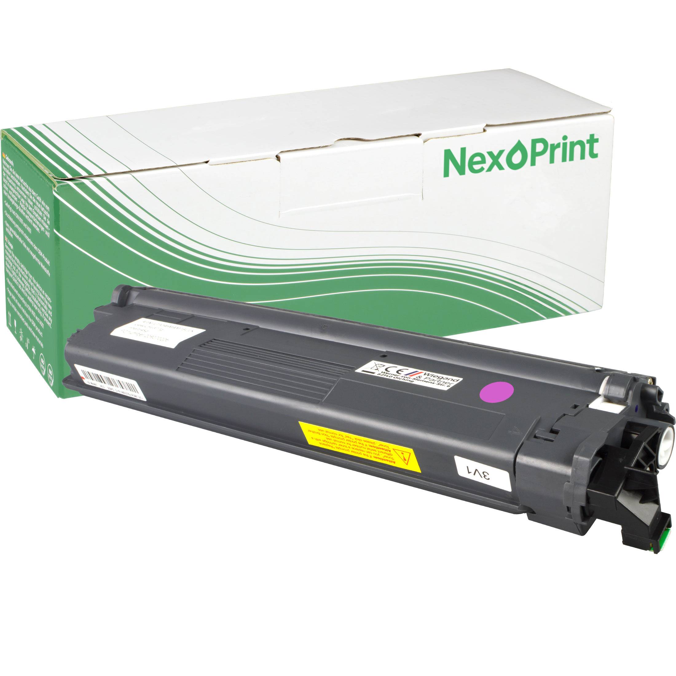 Eine Tonerkartusche vor einer Verpackungsschachtel mit der Aufschrift 