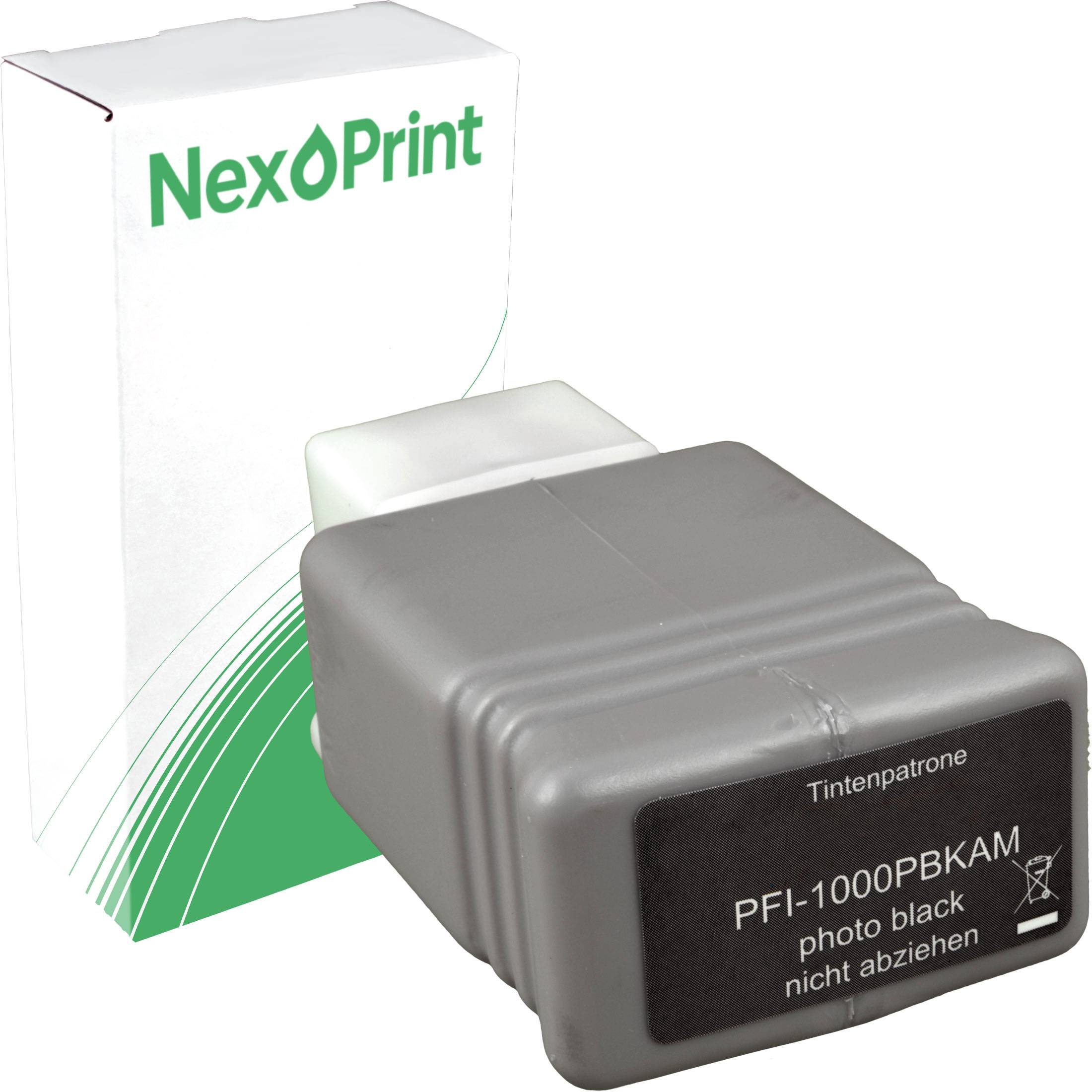 „Abgebildet ist eine NexPrint Schwarztintenpatrone mit der Bezeichnung „PFI-1000PBKAM