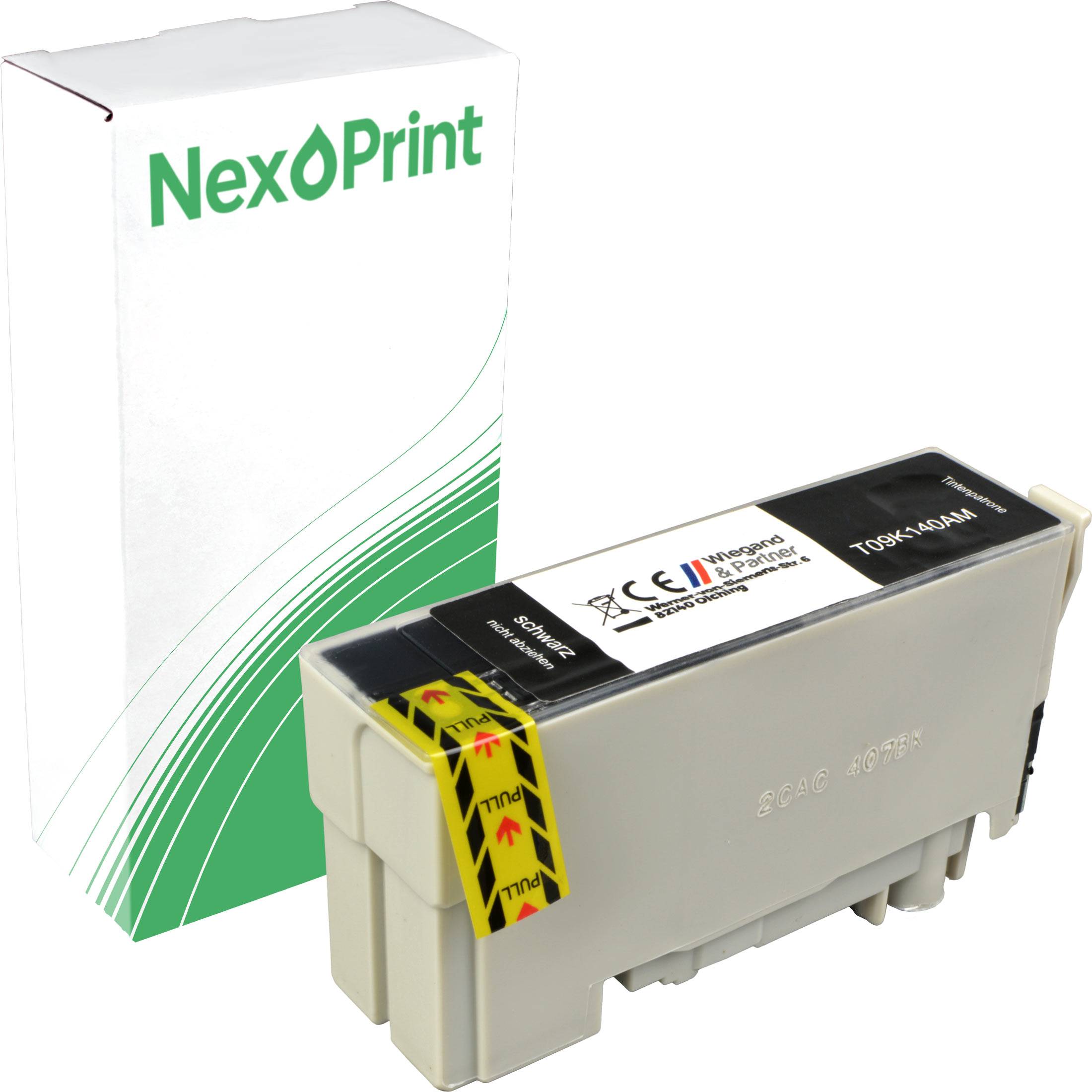 Schwarze NexPrint Tonerkartusche mit weißer Verpackungsbox.
