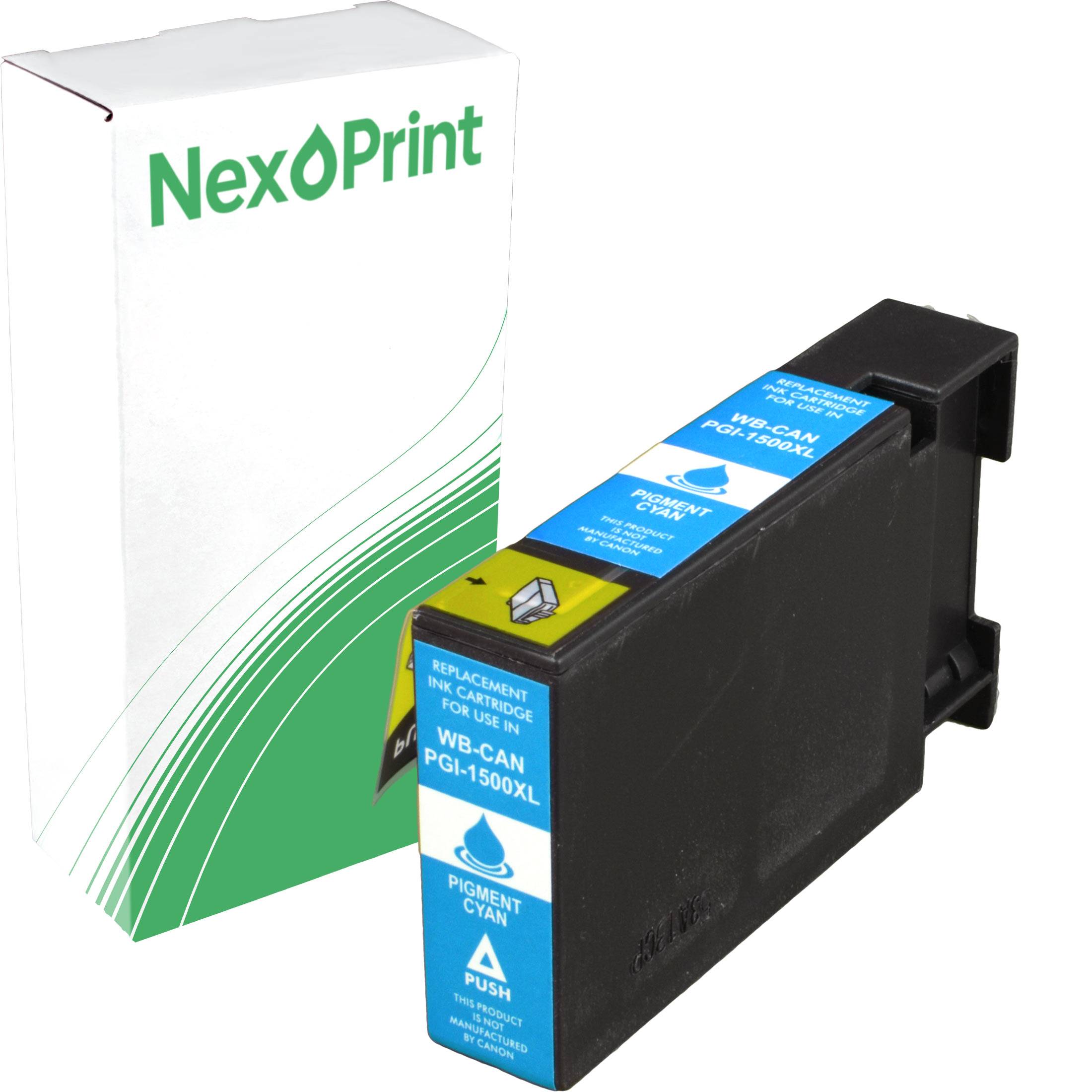NexPrint' Tintenpatrone und Verpackung für PGI-1500XL, Pigment-Cyan-Tinte, zur Druckerersatzteil-Verwendung.