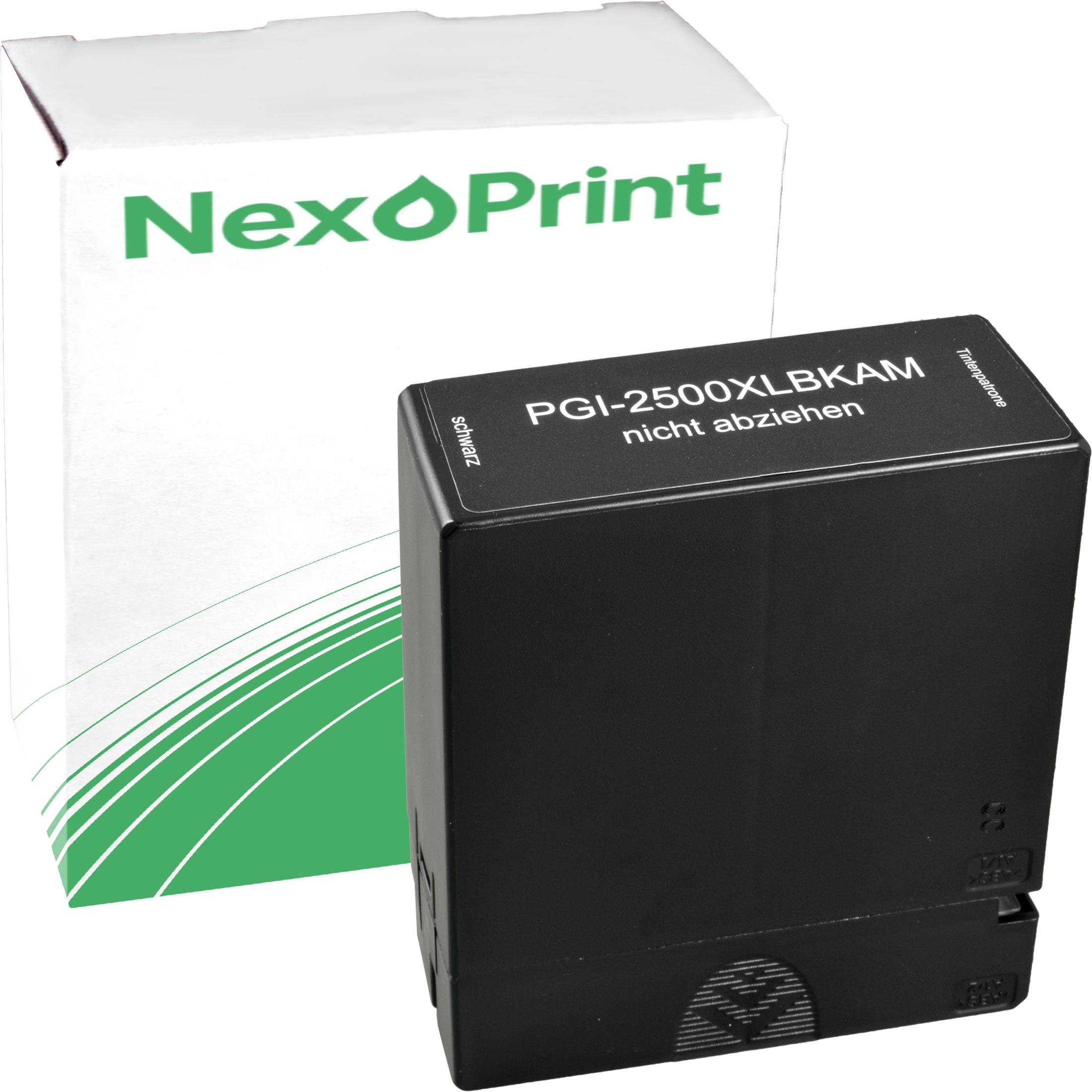 Schwarze Druckerpatrone mit der Bezeichnung 'PGI-2500XLBKAM' in einer 'NexoPrint' Verpackung.