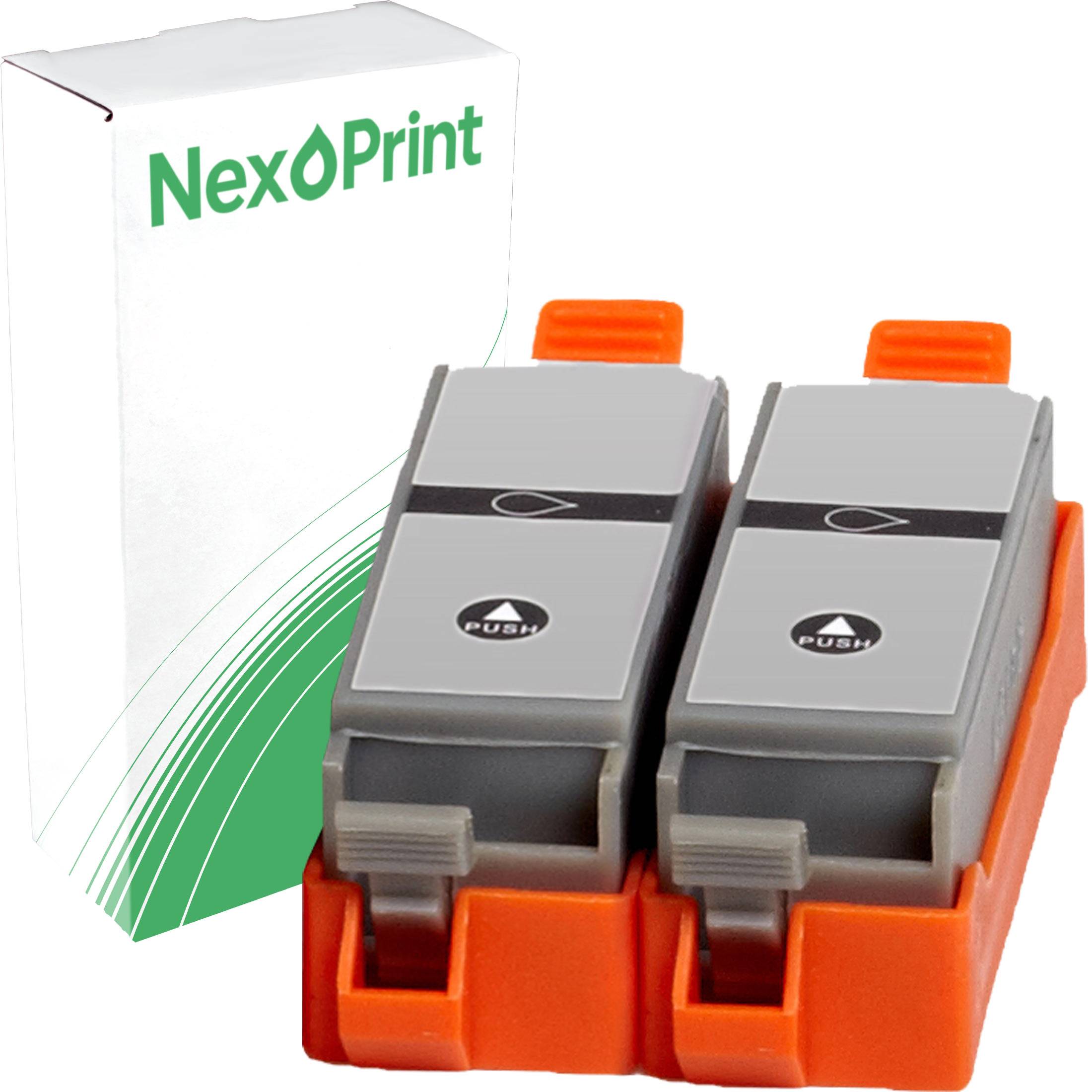 Zwei graue und orangefarbene Tintenpatronen mit der Aufschrift 