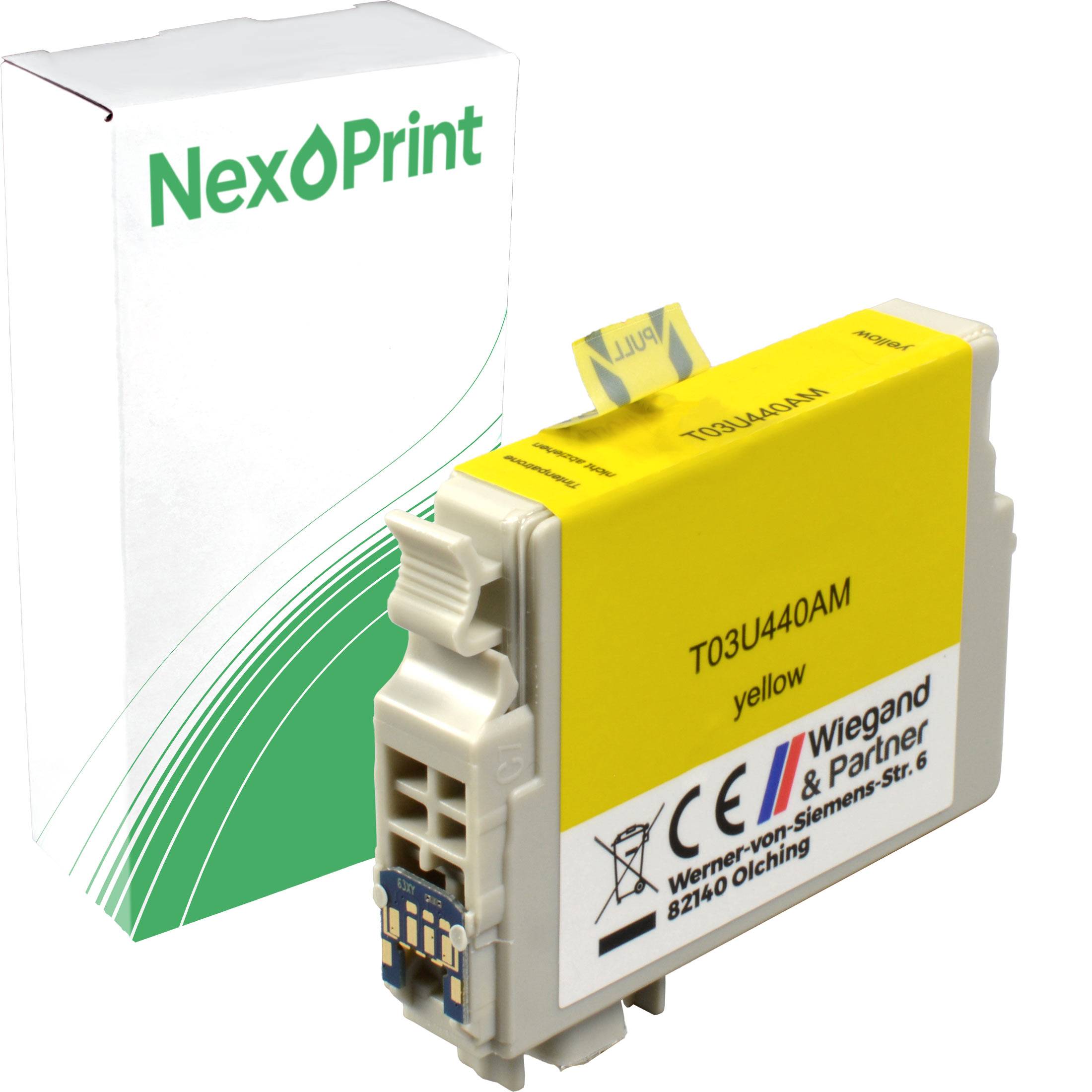 Gelber Tintenpatrone mit der Beschriftung 