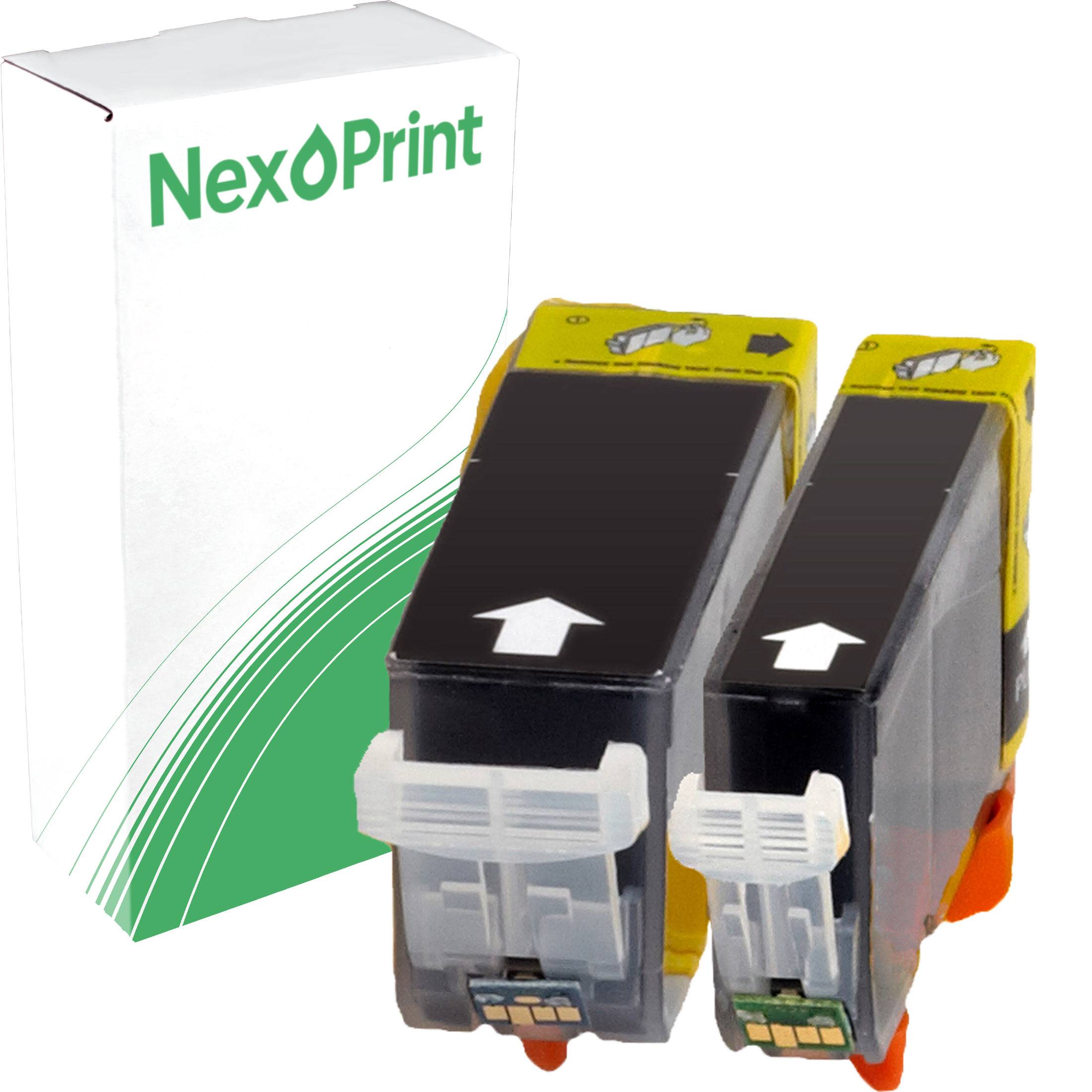 NexoPrint'-Tintenpatronen vor einer Markenkiste.