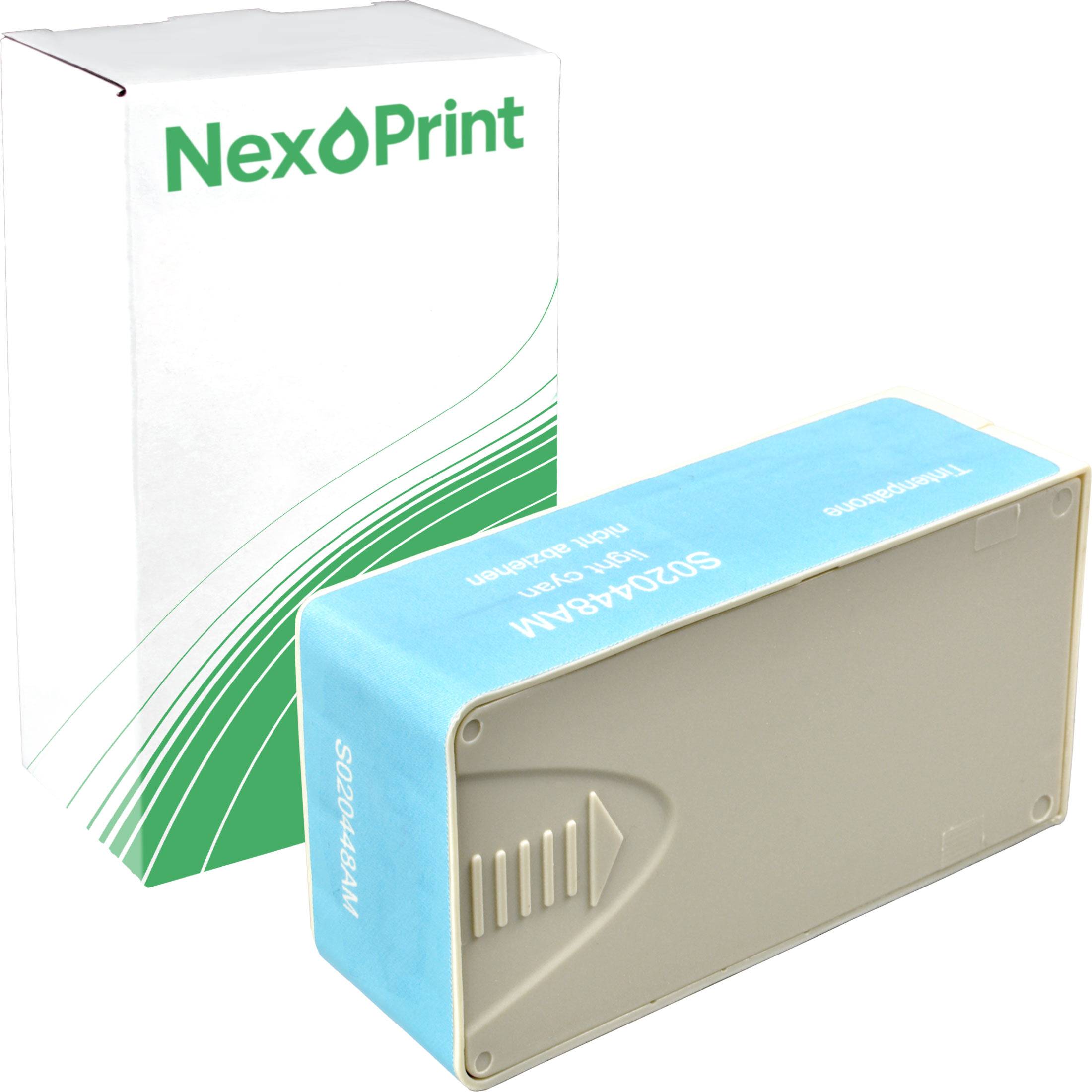 Die Abbildung zeigt eine Tonerverpackungsbox von NexPrint und eine Kartusche mit einem grün-weißen Design. Das Produkt ist mit der Bezeichnung 'S02048AI' gekennzeichnet.