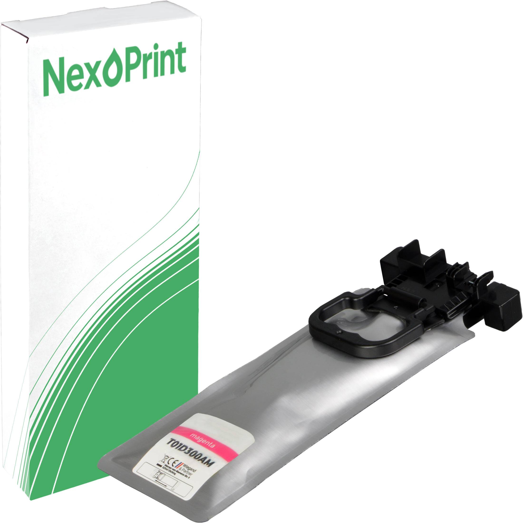 NexPrint Tonerverpackung mit einer Schachtel und Tonerbeutel, die das Markenlogo und das Produktetikett zeigt, vor einem weißen Hintergrund.