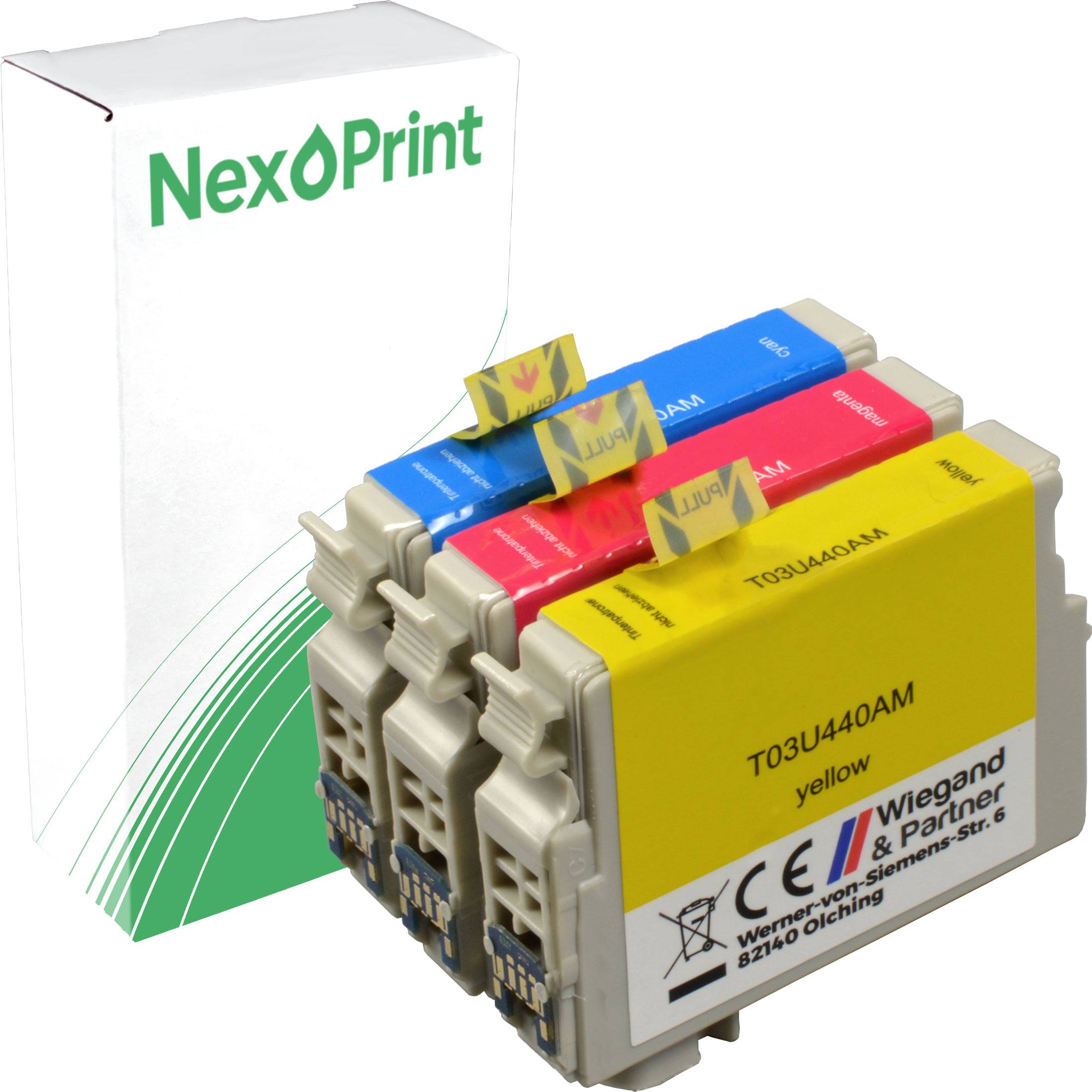 Tintenpatronen mit den Bezeichnungen „gelb