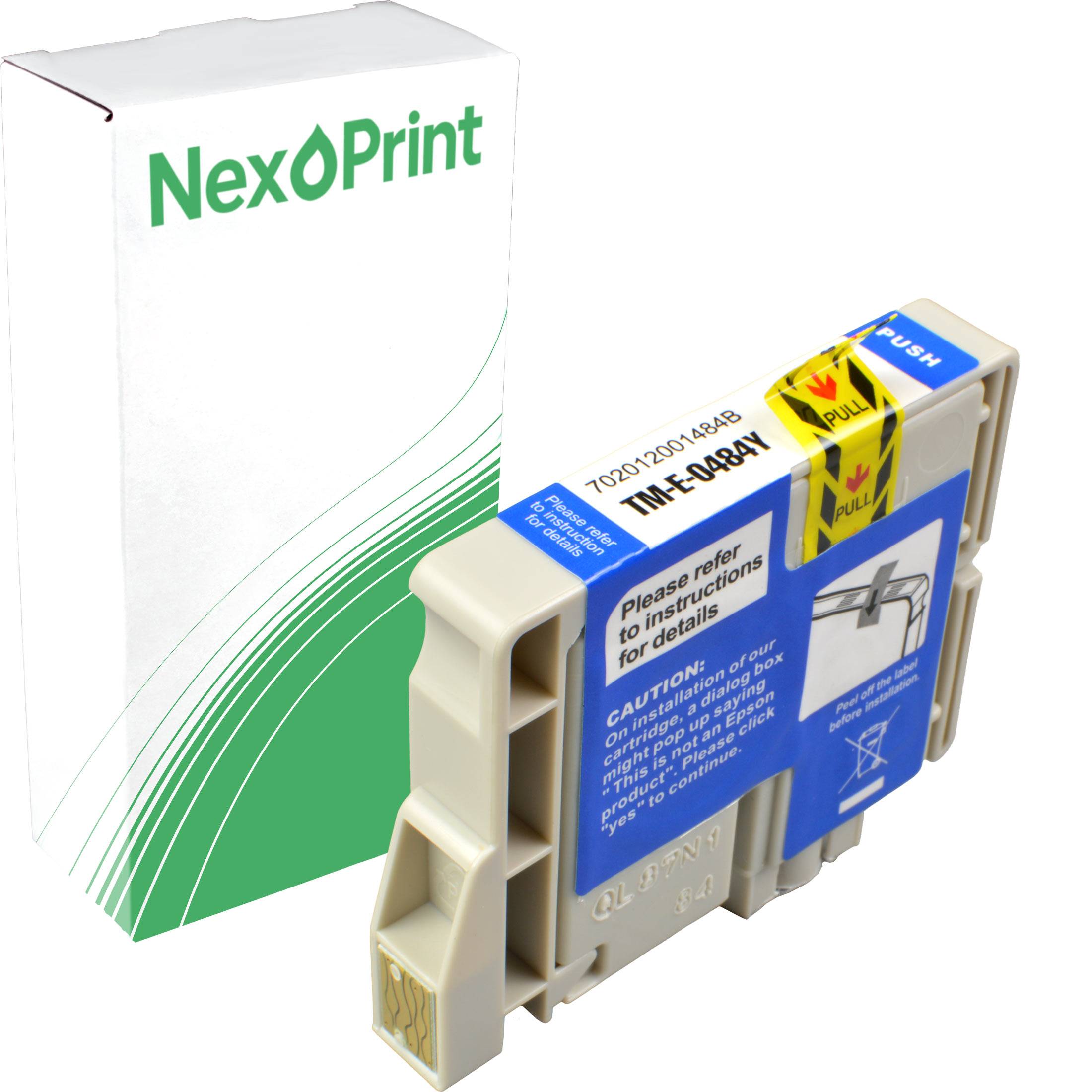 NexPrint Tintenpatrone mit Anleitung und Warnhinweis-Etikett. Kompatibel mit bestimmten Druckermodellen.