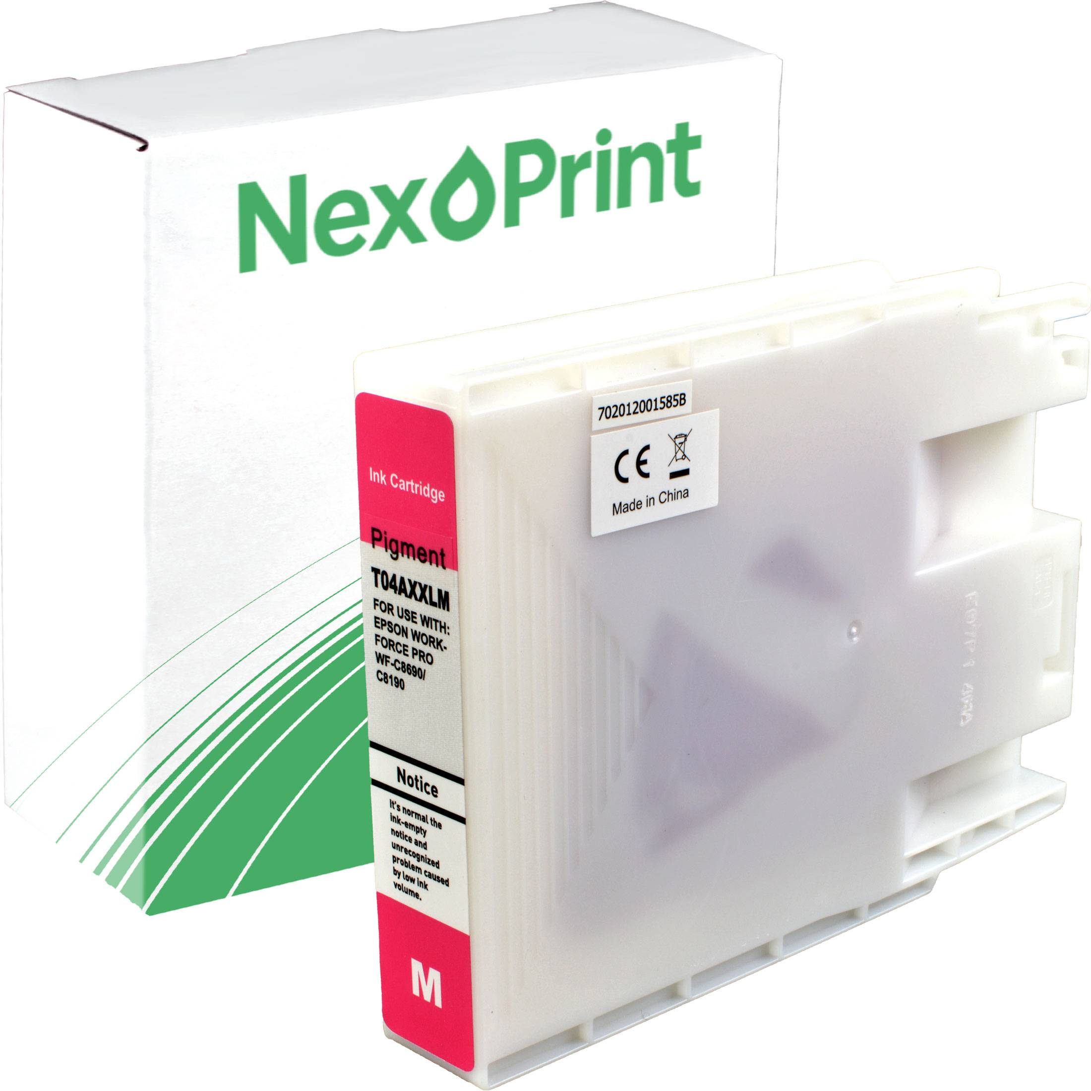 NexPrint-Tintenpatrone in Originalverpackung mit grünen Akzenten. Das Etikett zeigt Kompatibilität und Produktdetails.