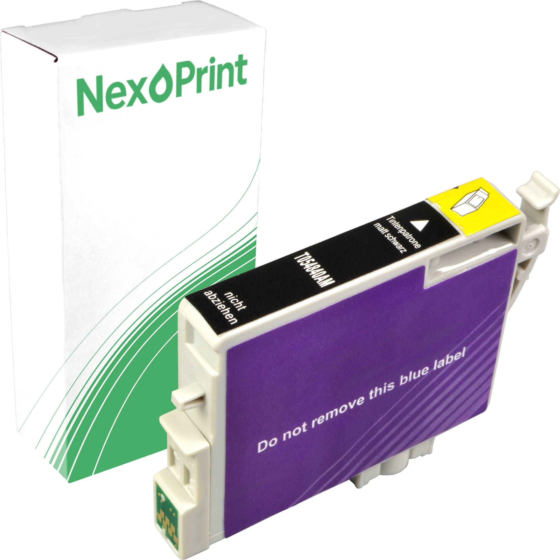 Violenter NexPrint Tintenpatrone und Karton. Patrone trägt die Aufschrift 