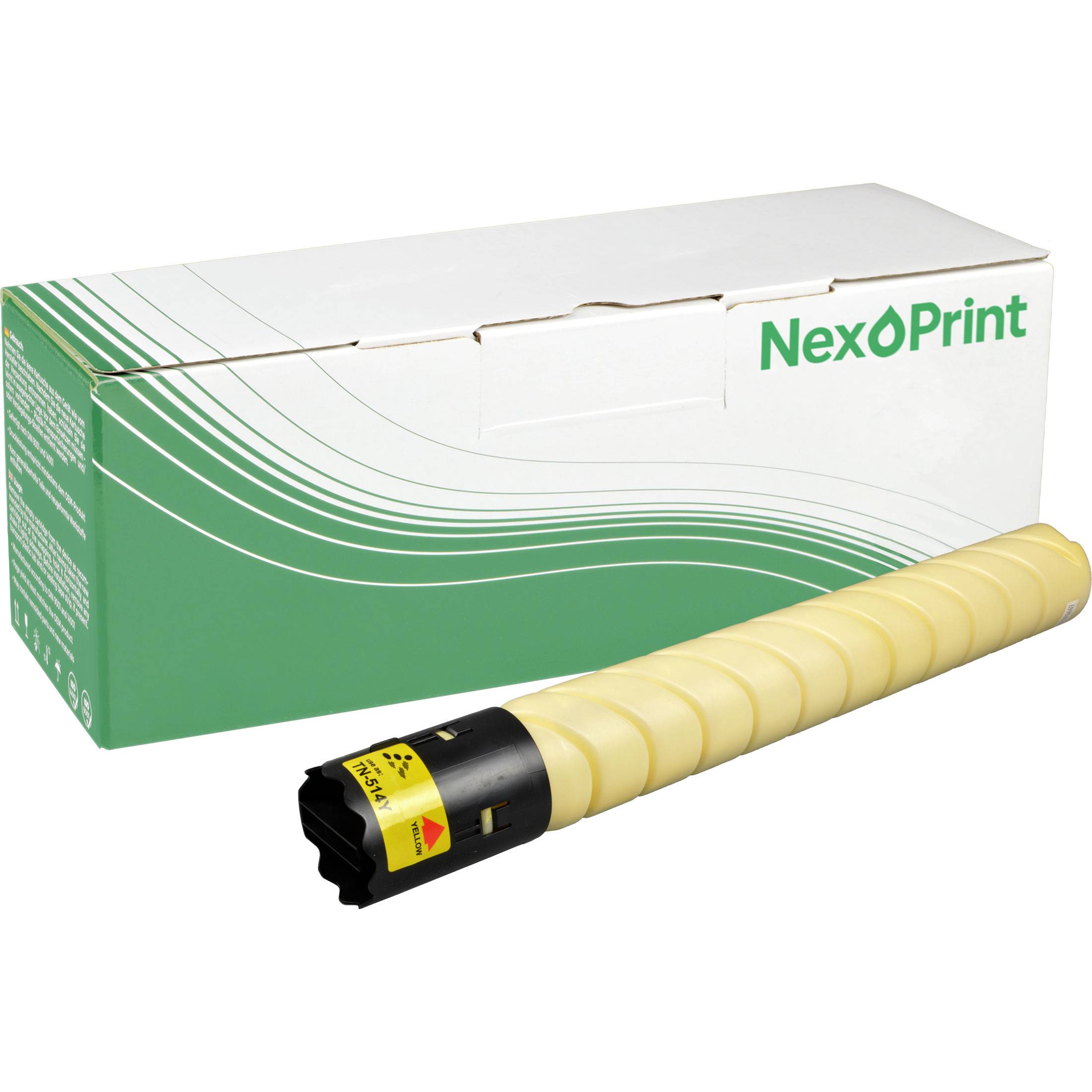 Toner-Patrone der Marke 'Nexoprint' für Laserdrucker, in Verpackung mit grün-weißem Design präsentiert.