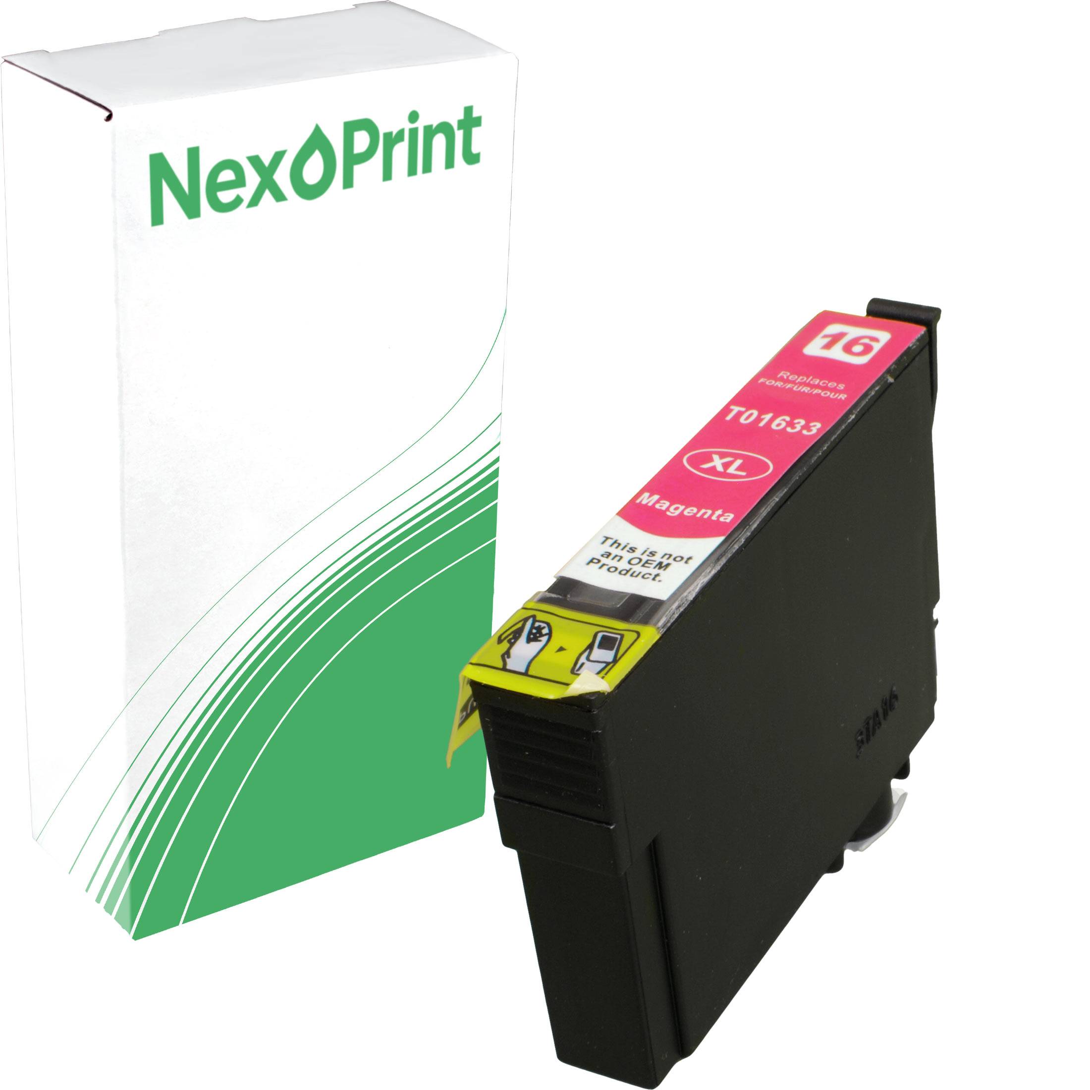 NexPrint-Tintenpatrone in Magenta für Drucker, Modell T01633, mit Verpackung abgebildet.