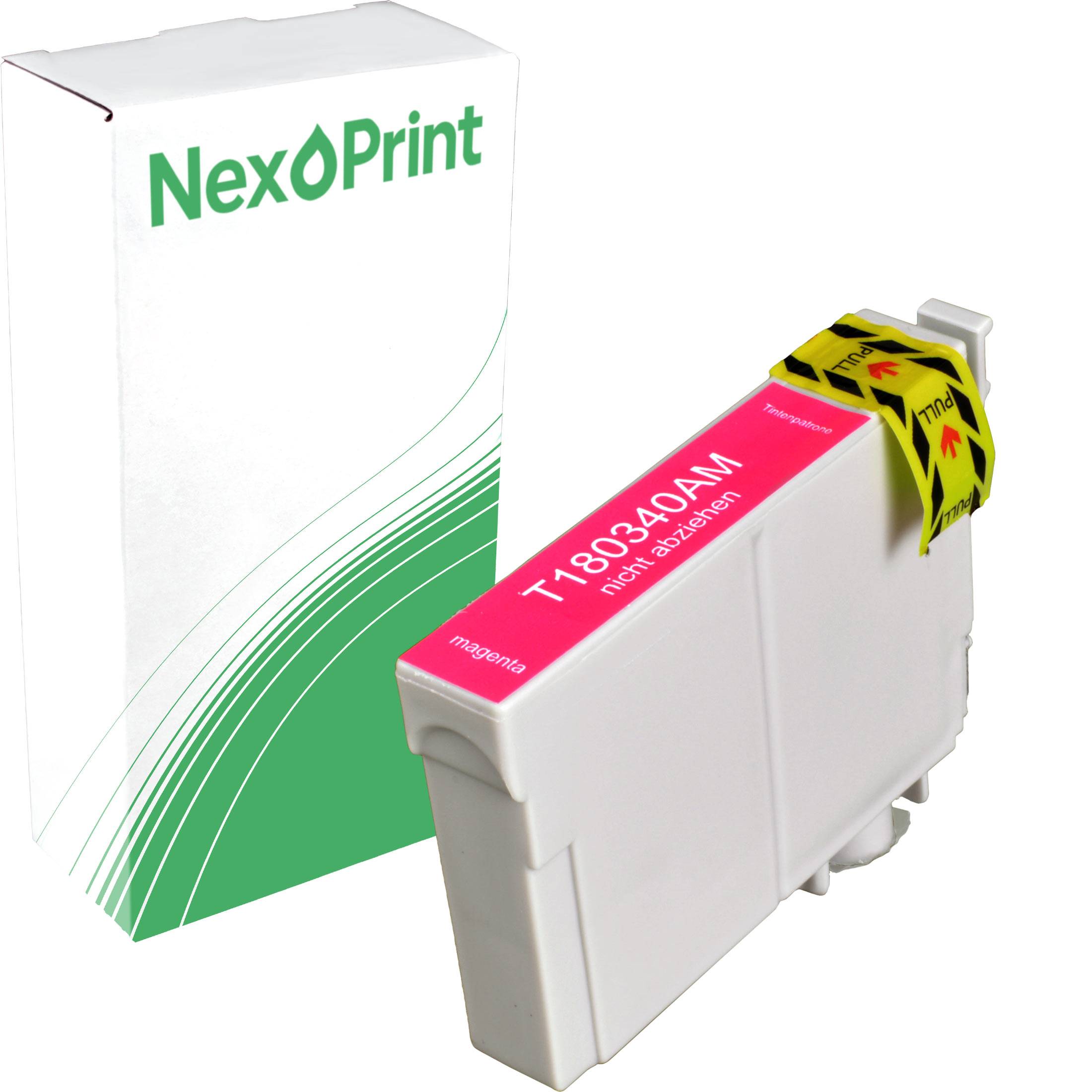 Tintenpatrone 'T180340AM' von NexPrint, mit Verpackung im grün-weißen Design.