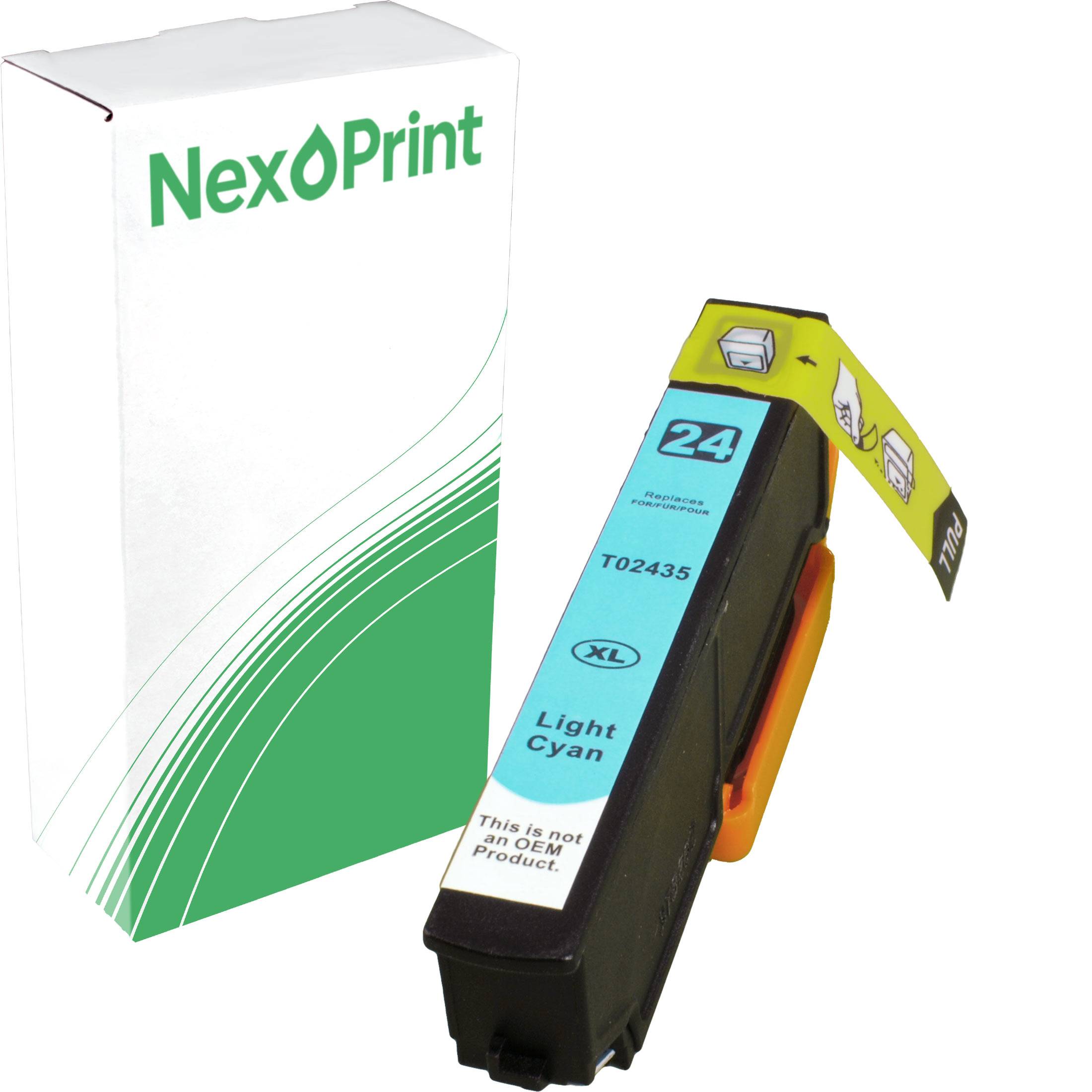 Eine NexøPrint Hellcyantinte-Patrone mit der Bezeichnung 