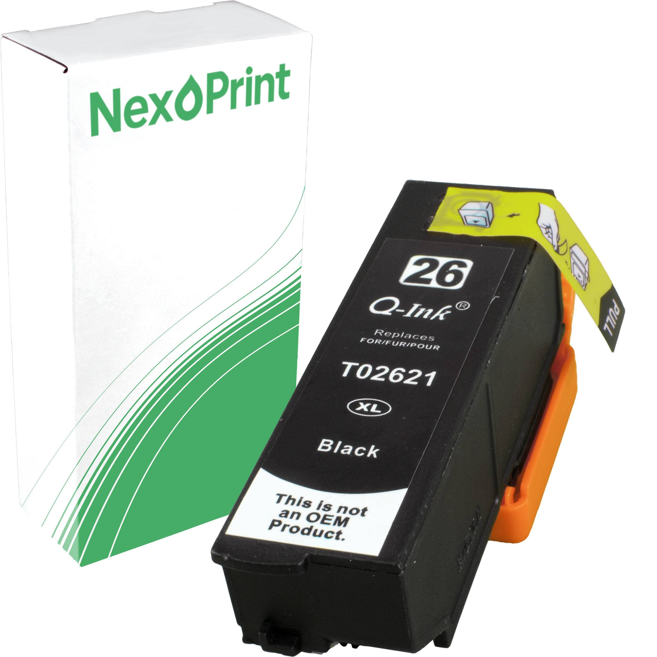 Schwarze Q-Ink T02621 Kartusche, ersetzt OEM-Produkt. XL-Größe für NexPrint-Drucker.