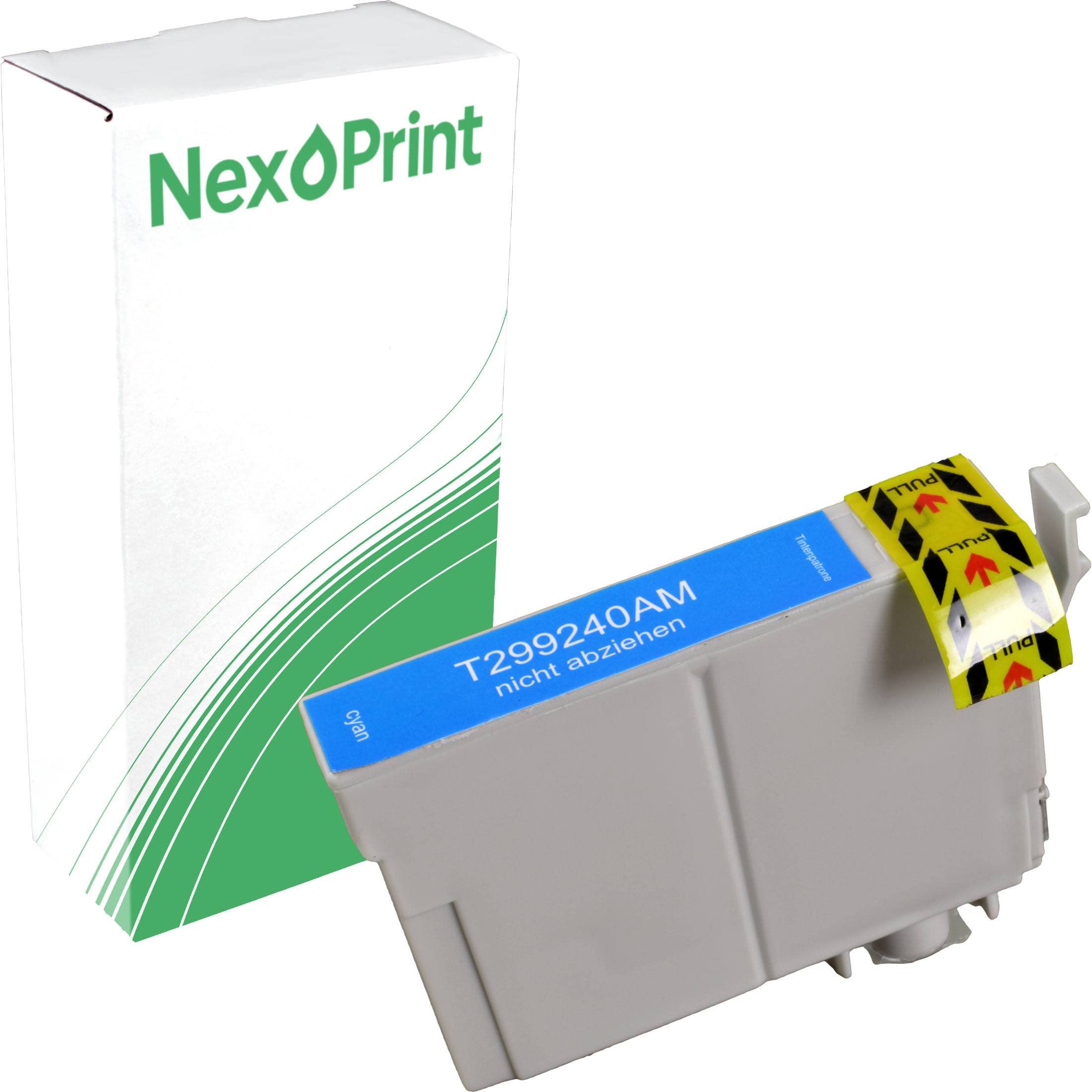 NexoPrint' Druckerpatrone und Verpackung, gekennzeichnet mit 'T299240AM', mit einem Streifen, der 'nicht abziehen' anzeigt.