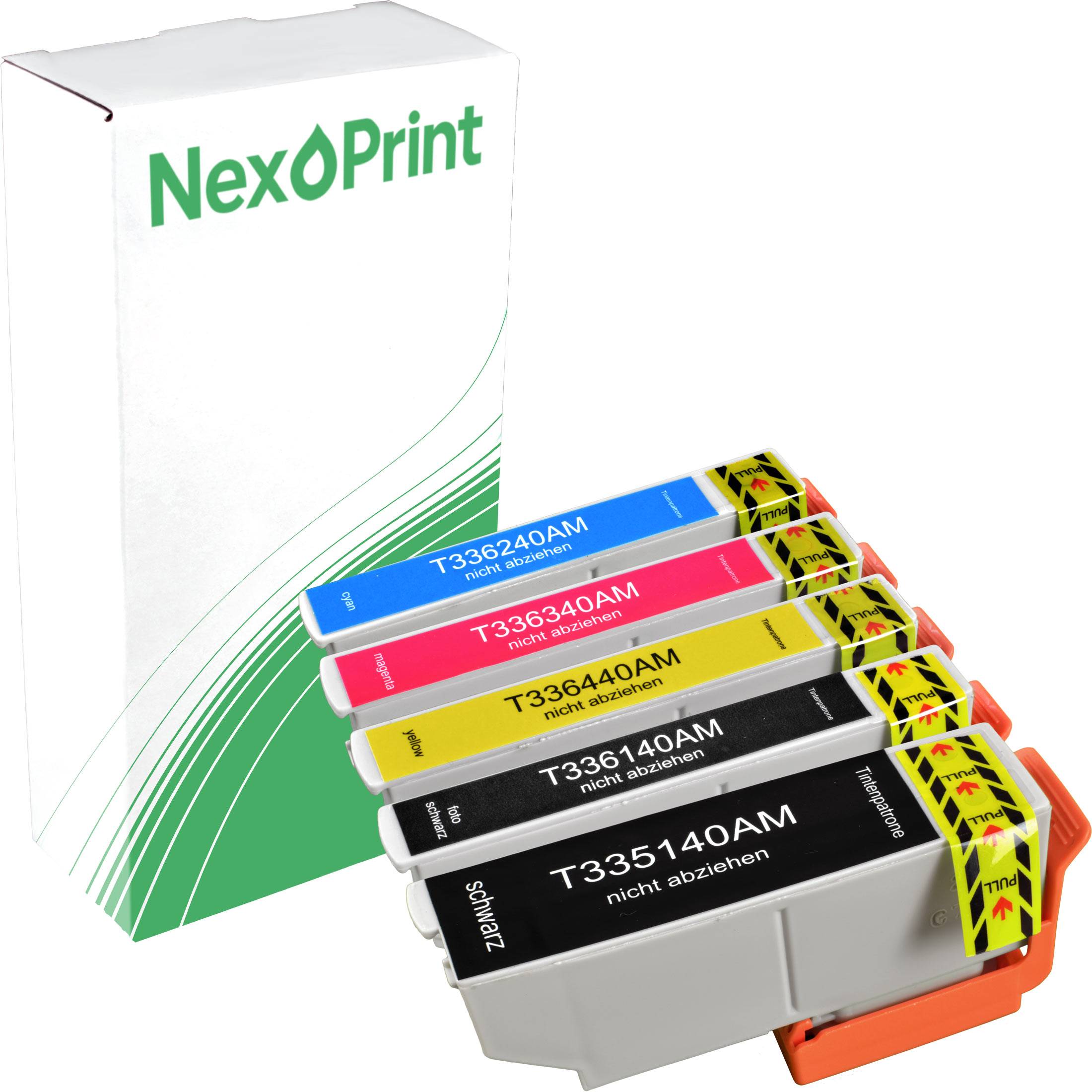 NexPrint Tintenpatronen in Cyan, Magenta, Gelb, Schwarz, mit Verpackungskarton. Kompatibel mit spezifizierten Druckermodellen.