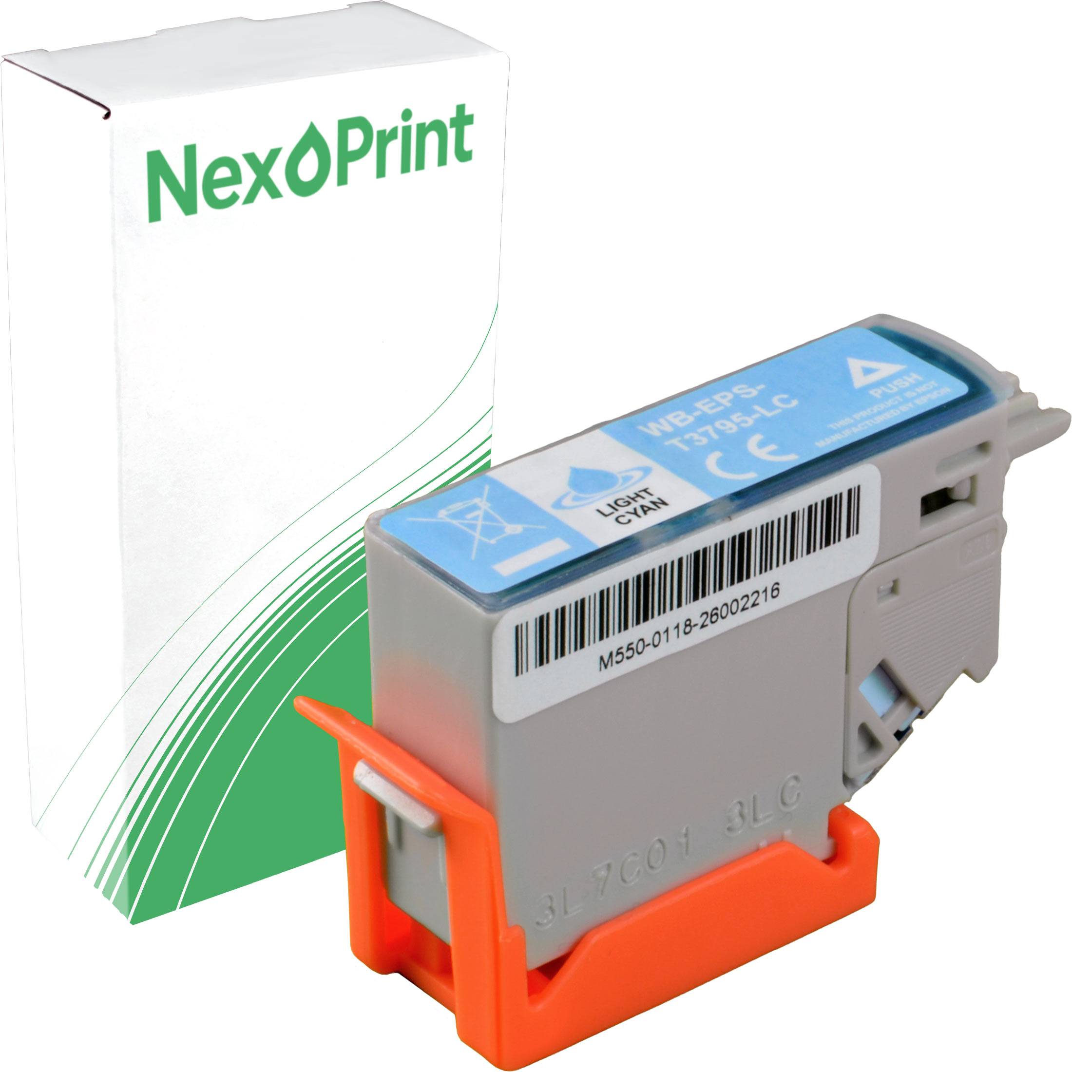 Eine blaue NexPrint-Tintenpatrone mit der Bezeichnung 