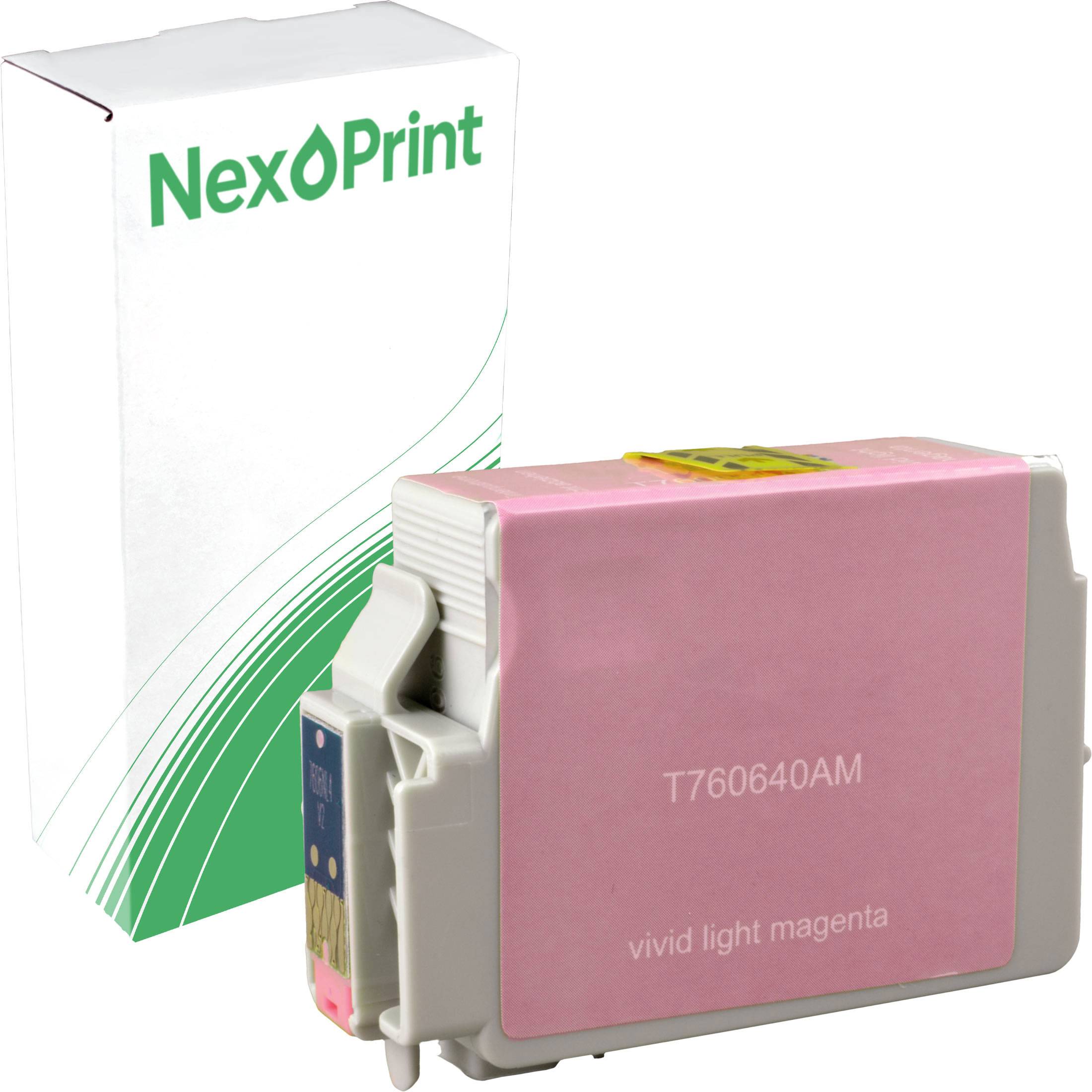 NexPrint vivid light magenta Tintenpatrone T760640AM vor der Produktverpackungsbox.