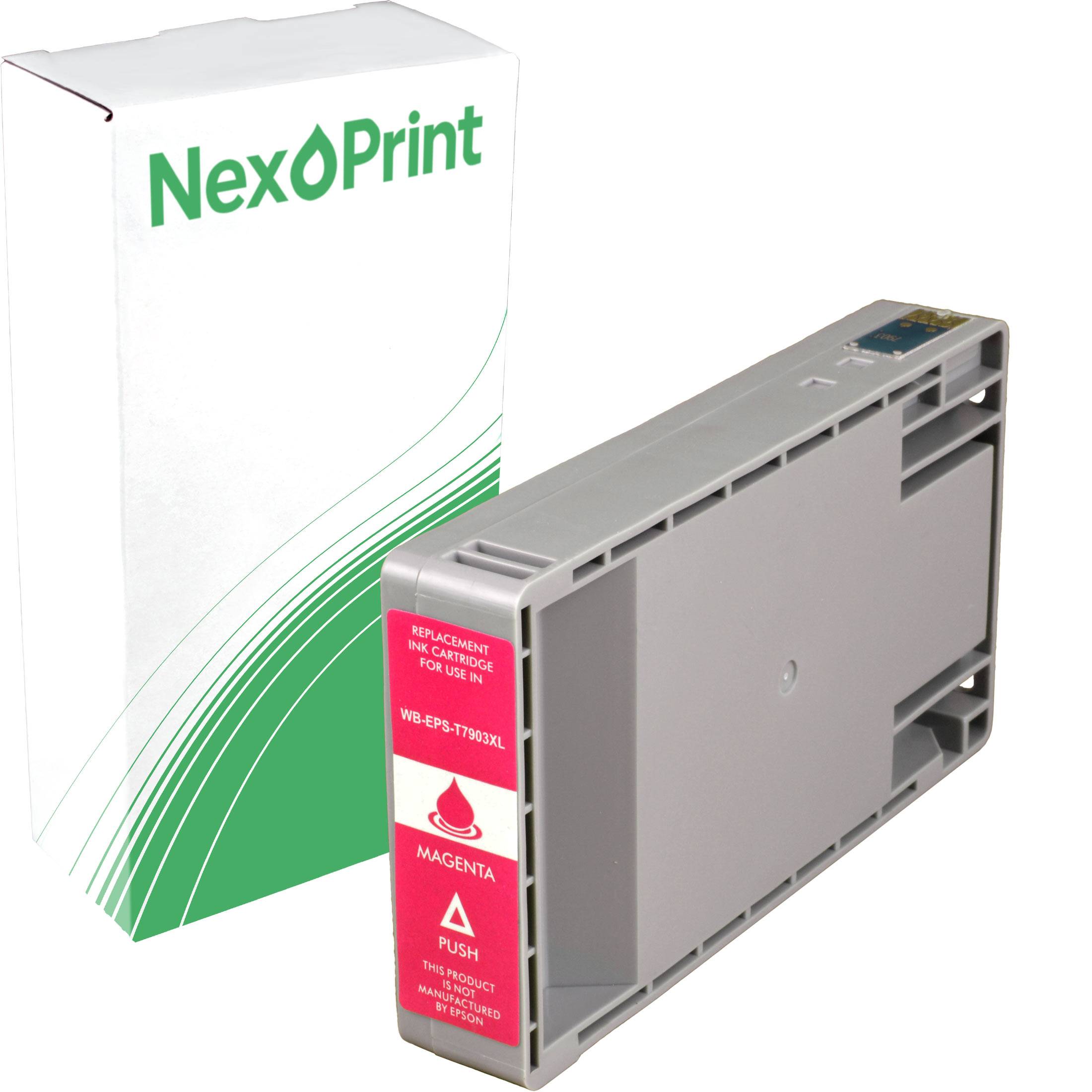 Tintenpatrone für Drucker mit 'NexPrint'-Markierung und Verpackung. Patrone ist als Magenta gekennzeichnet und für bestimmte Druckermodelle geeignet.