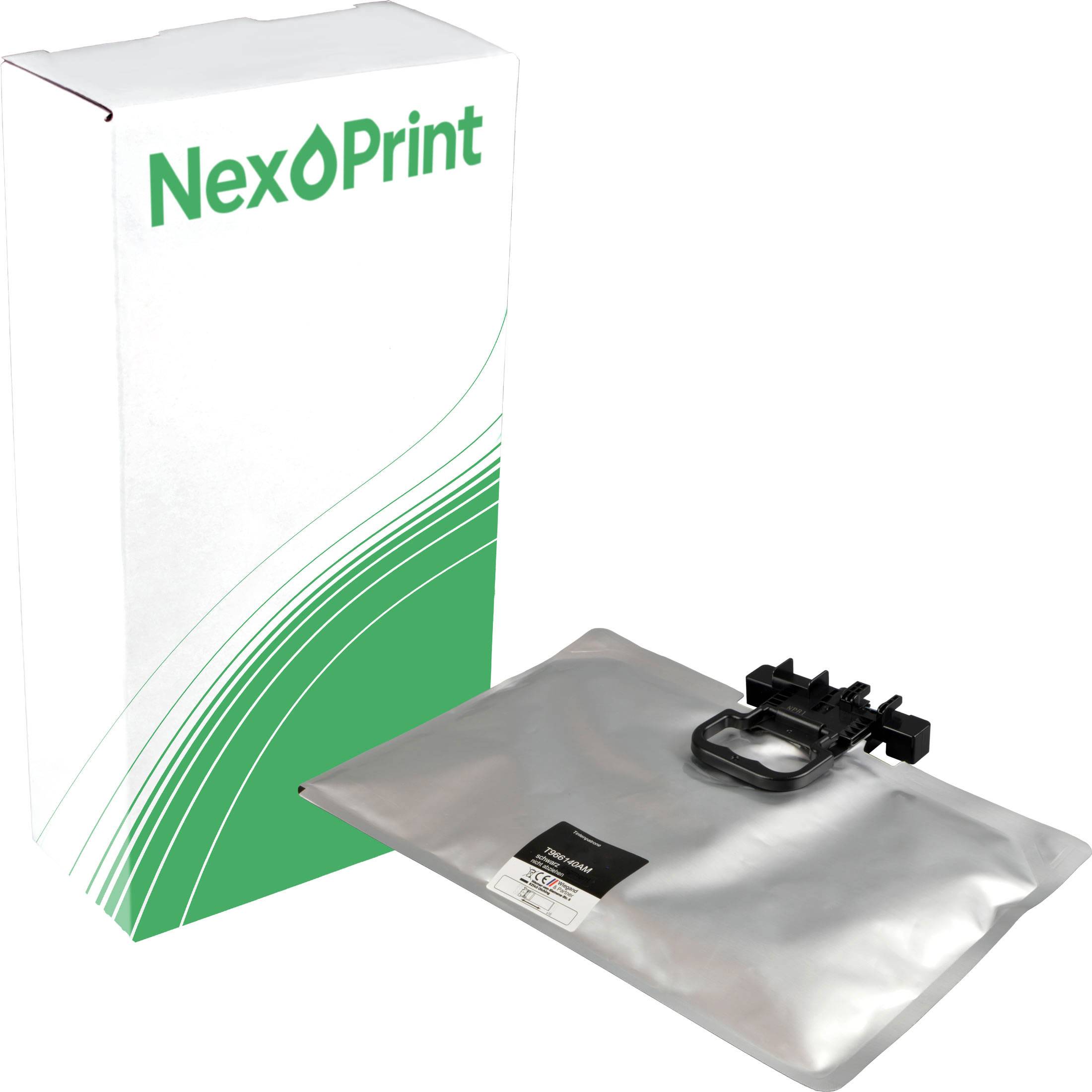Ersatztintenbeutel für NexPrint-Drucker, der zusammen mit seiner Verpackungsbox präsentiert wird und das Tintenauffüllprodukt hervorhebt.