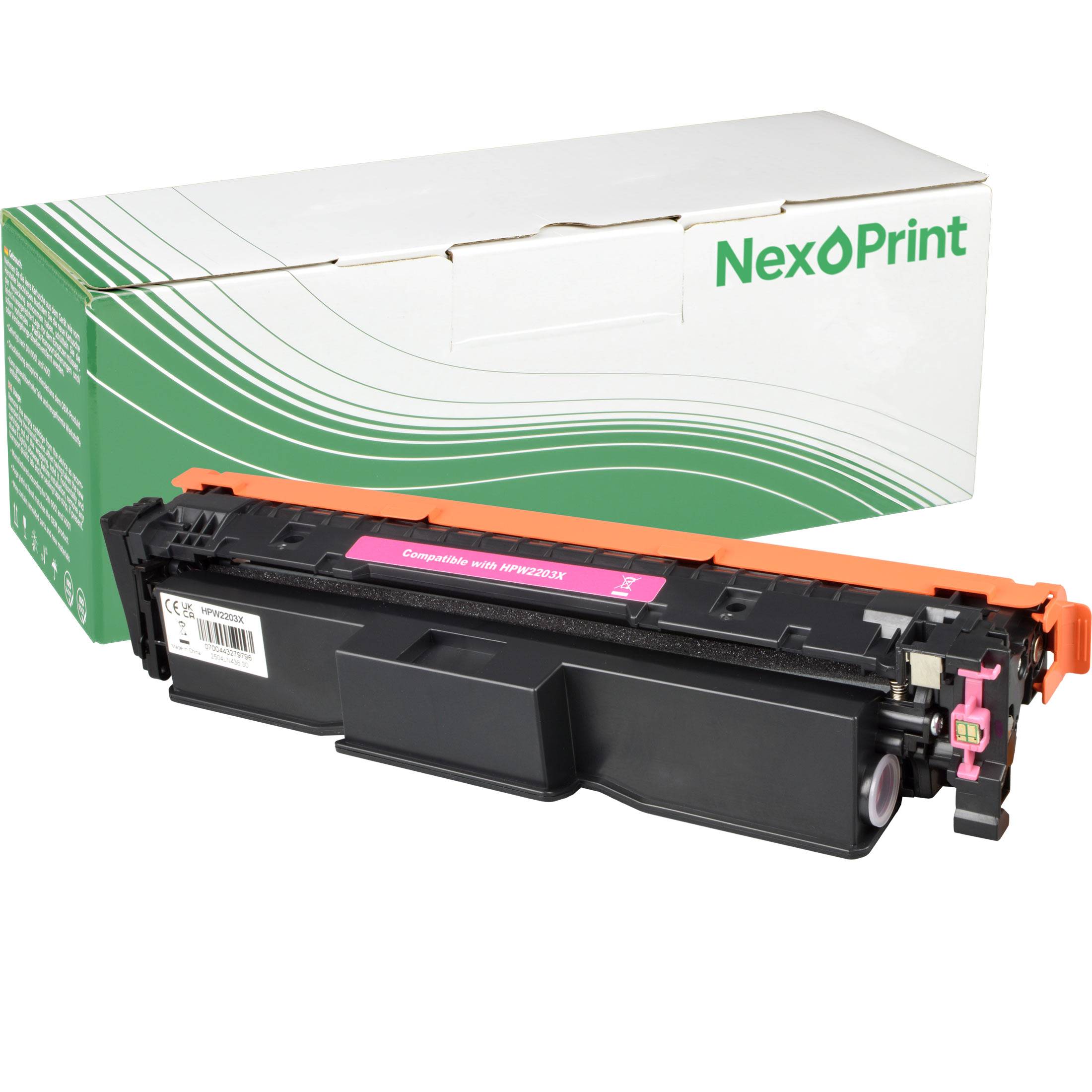 Eine generische Druckertonerkassette in Schwarz, geeignet für bestimmte Modelle, mit ihrer Verpackung beschriftet mit 'NexPrint'.