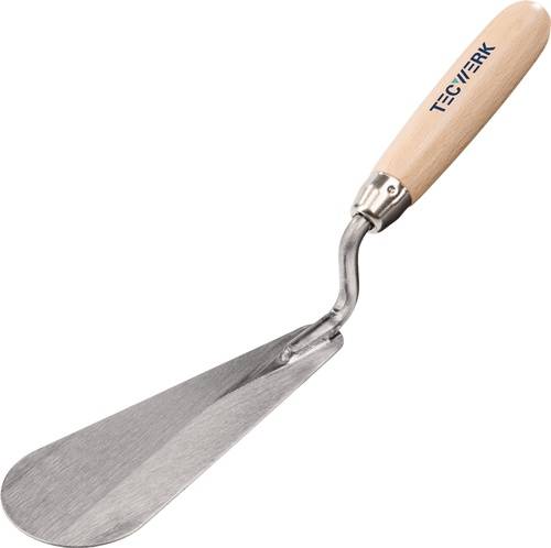 Eine Gartenkelle mit Holzgriff und Metallklinge, versehen mit dem Markennamen 'TECVERK'.