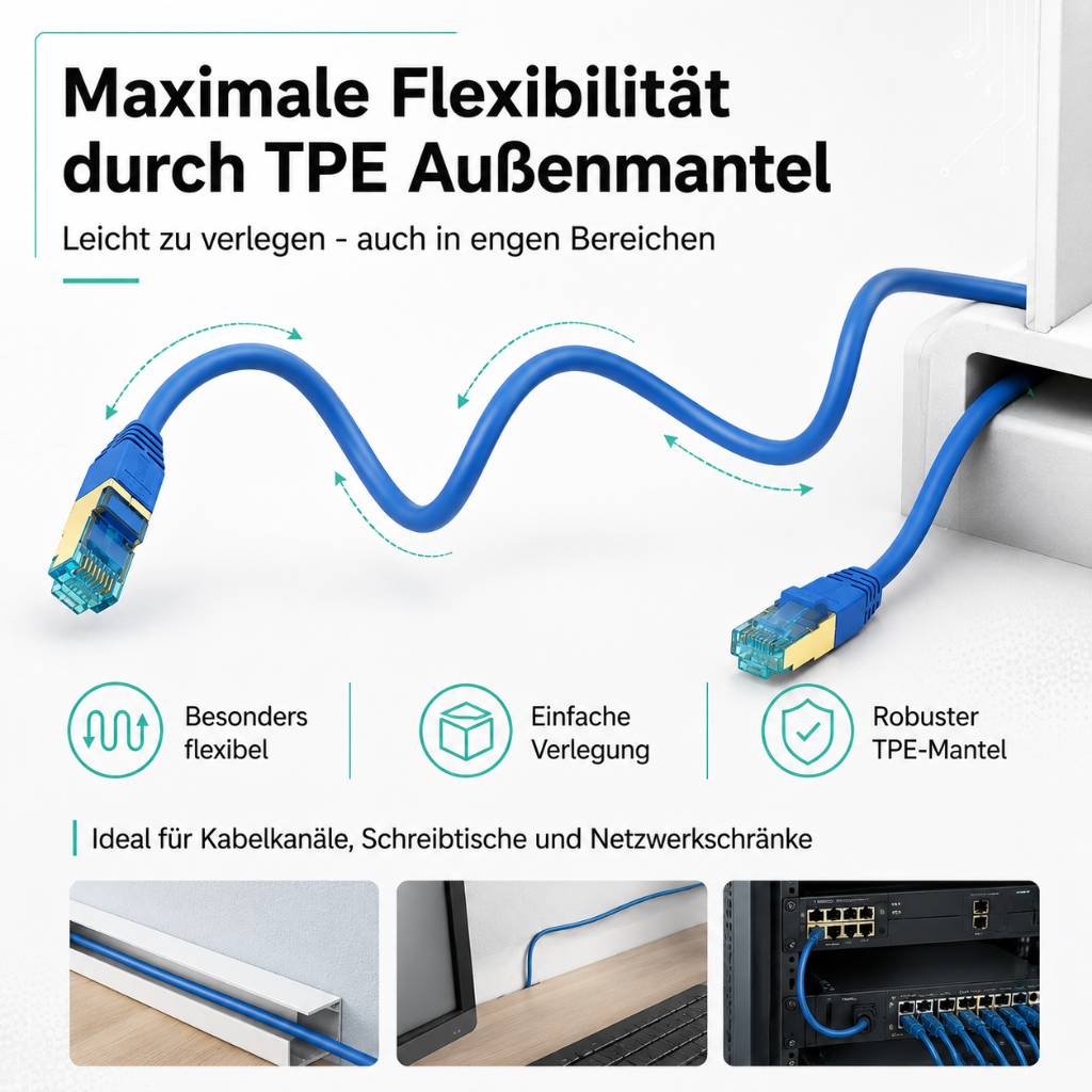 ProfiPatch Netzwerkkabel Cat8 S/FTP RJ45 LAN Kabel LSZH Premium Ethernet Patchkabel 40GB 2000MHz blau 10m Switch Router Gaming Patchpanel