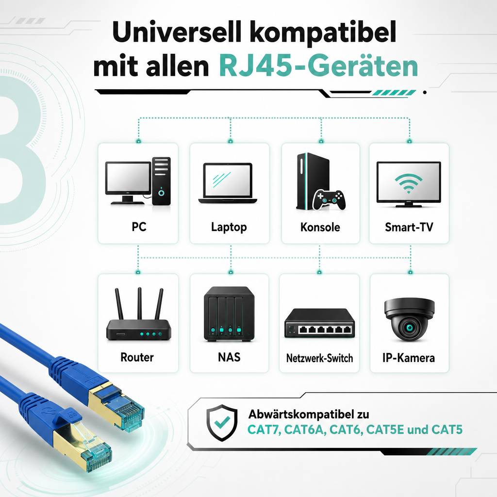 ProfiPatch Netzwerkkabel Cat8 S/FTP RJ45 LAN Kabel LSZH Premium Ethernet Patchkabel 40GB 2000MHz blau 0,5m Switch Router Gaming Patchpanel