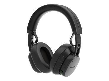 Schwarze Over-Ear-Kopfhörer mit gepolsterten Ohrmuscheln, elegantem Design und verstellbarem Kopfbügel, auf weißem Hintergrund.