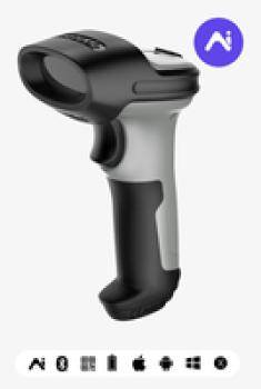 Ein tragbarer Barcode-Scanner mit einem schwarz-grauen Design.