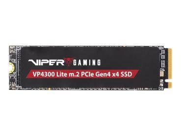 Viper Gaming VP4300 Lite M.2 PCIe Gen4 x4 SSD, präsentiert die Marke und das Modell auf einem schwarzen Hintergrund.