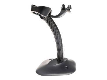 Ein schwarzer, handgehaltener Barcode-Scanner-Ständer mit flexiblem Hals und stabilem Fuß.