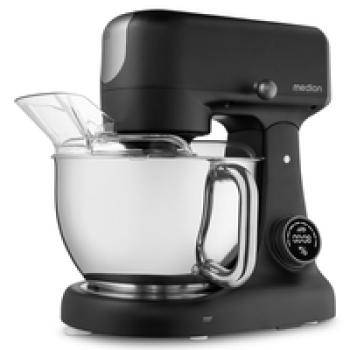 Ein schwarzer Standmixer mit durchsichtigem Rührschüssel, geeignet für verschiedene Küchenaufgaben und Backanforderungen.