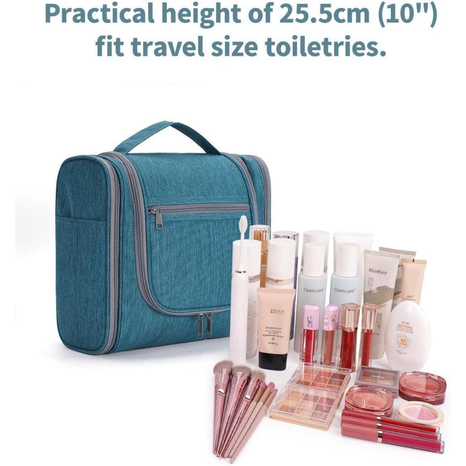 Eine türkisfarbene Kulturtasche mit einer praktischen Höhe von 25,5 cm (10