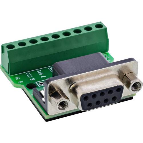 DB9-Buchsenklemmleisten-Adapter', zeigt einen 9-poligen D-Sub-Stecker, der an Schraubklemmen zur einfachen Draht-zu-Platinen-Verbindung angebracht ist.