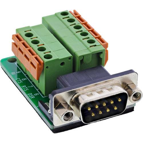 DB9-Breakout-Board mit Anschlussleisten für einfache RS232-Serienverbindungen, mit beschrifteten Pins zur Anpassung von Verkabelungseinstellungen.