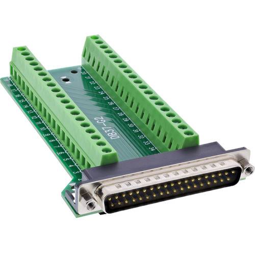 Eine grüne Terminaladapterplatine mit Schraubklemmen und einem DB37-Steckverbinder, die zur Schnittstellenverbindung zwischen Geräten verwendet wird.