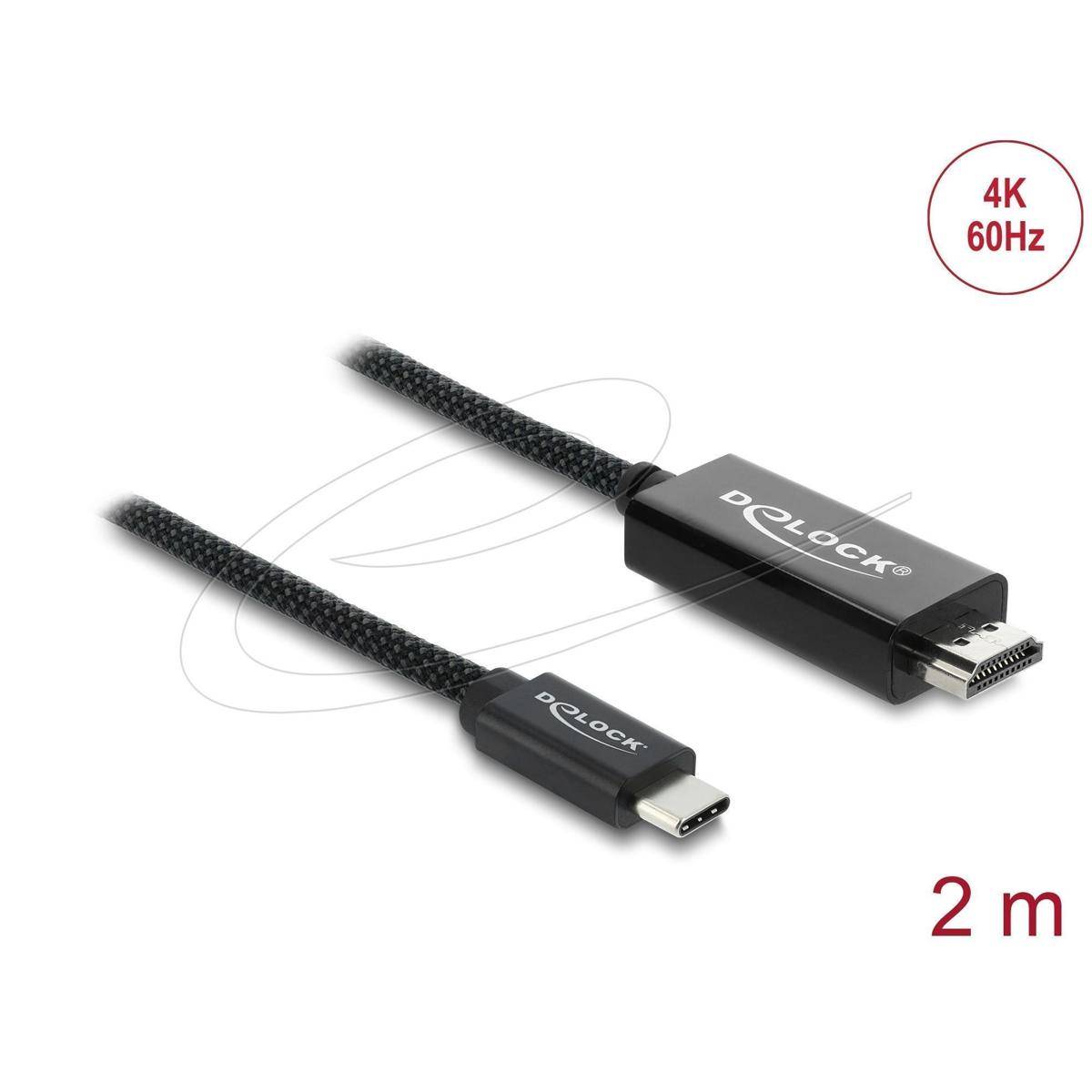 Delock-Kabel mit USB-C zu HDMI-Anschlüssen, unterstützt 4K bei 60Hz, 2 Meter lang.