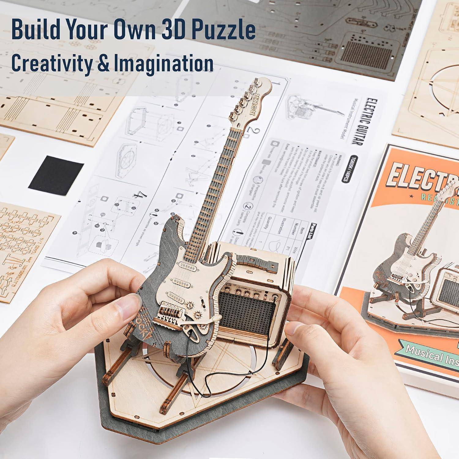 3D Puzzle Holzmodell Bausatz Gitarre Musikinstrument Holzpuzzle für
