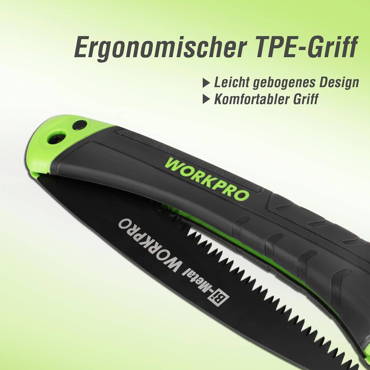 Universalmesser mit einem grünen ergonomischen TPE-Griff und schwarzer Klinge mit der Aufschrift 