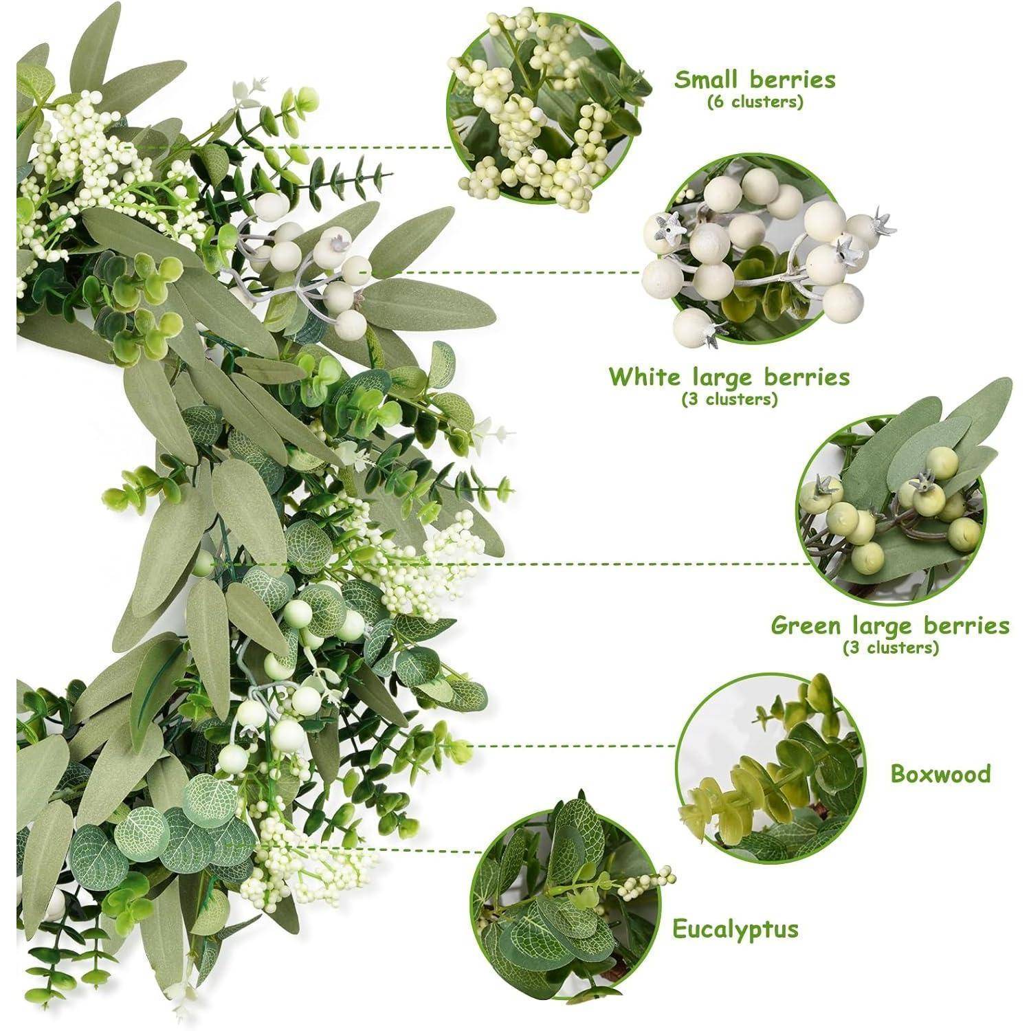 Frühlings-Sommer Eukalyptus-Kranz für Haustür, 46 cm grüner