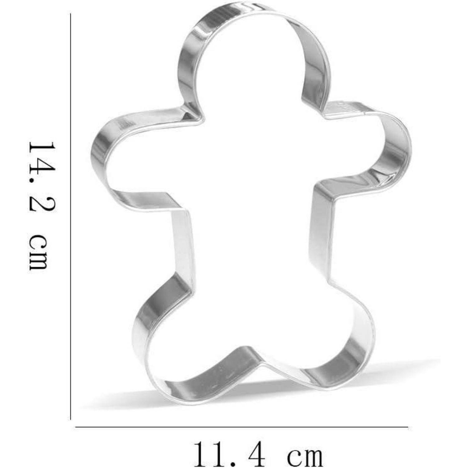 Metall-Ausstechform für Lebkuchenmännchen mit Maßen: 14,2 cm Höhe und 11,4 cm Breite.