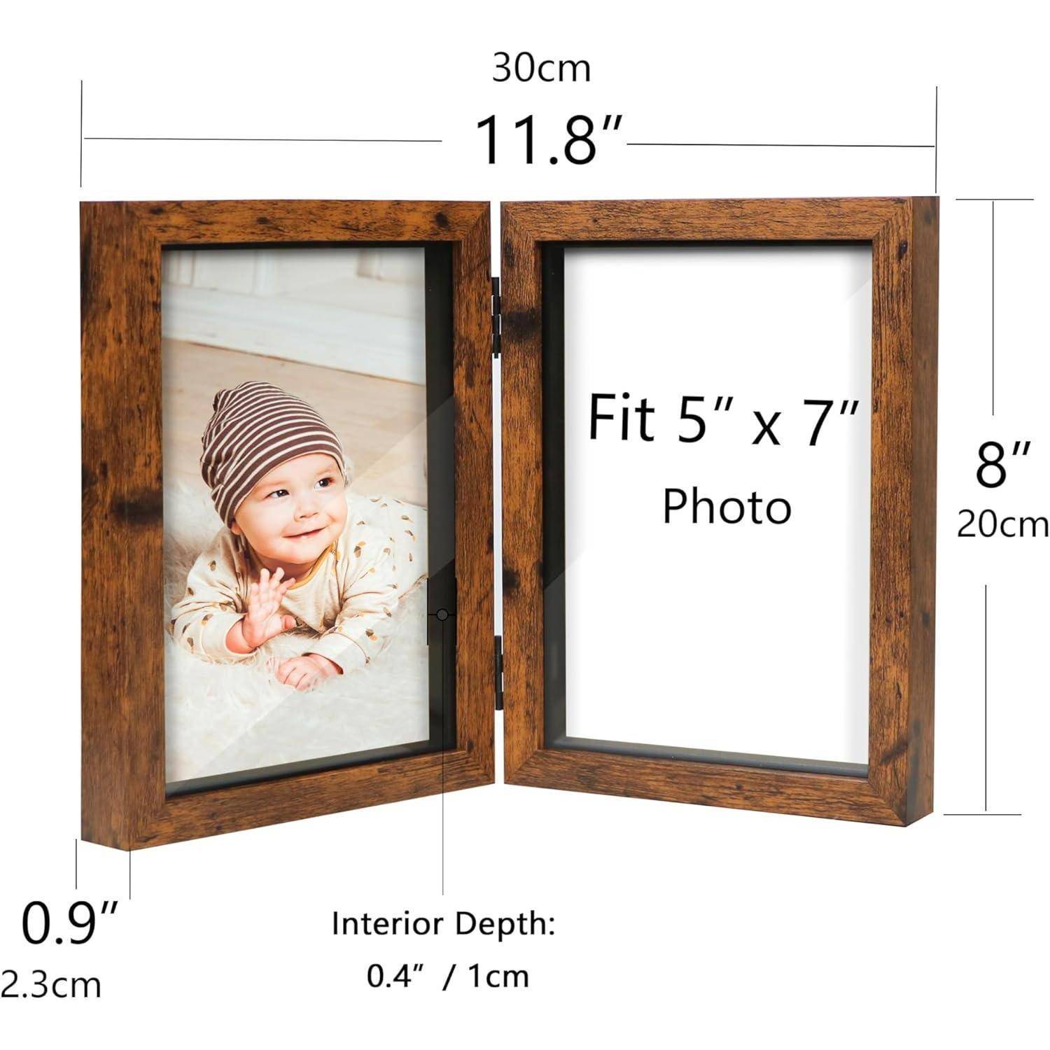Fotorahmen aus Holz, 30 cm breit, für zwei Fotos im Format 13 x 18 cm. Abmessungen: 30 cm Höhe, 20,3 cm Breite, 2,3 cm Dicke und 1 cm Innentiefe.