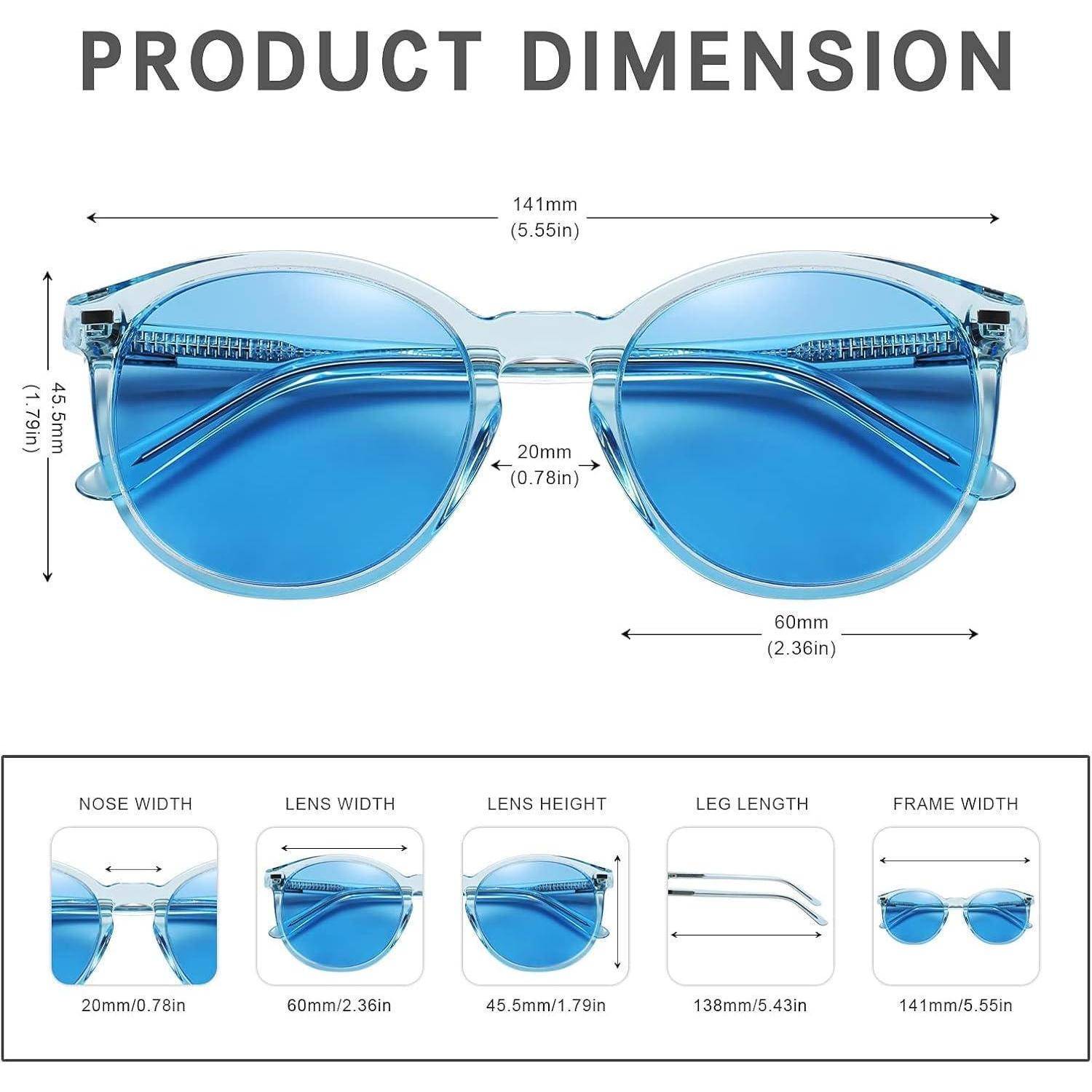 Produktabmessungen' von Sonnenbrille, Maßangaben: Linsenbereite 60mm, Nasenbreite 20mm, Bügelslänge 138mm, Rahmenbreite 141mm.